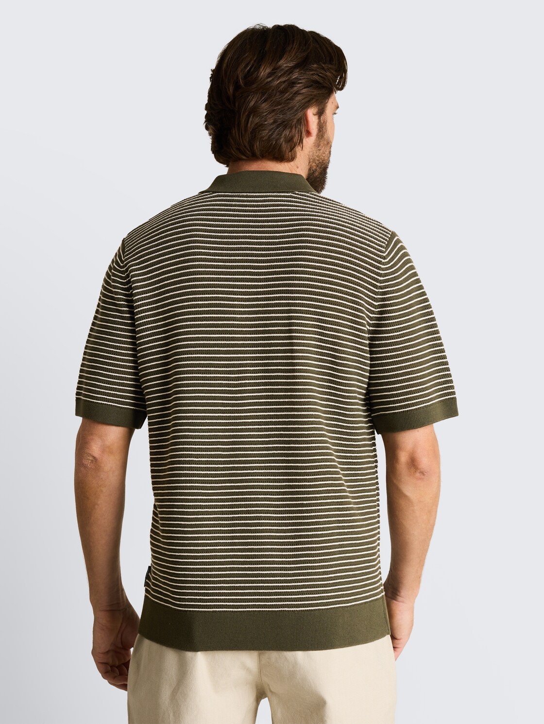 Strickpullover mit Polokragen - leaf green offwhite stripe
