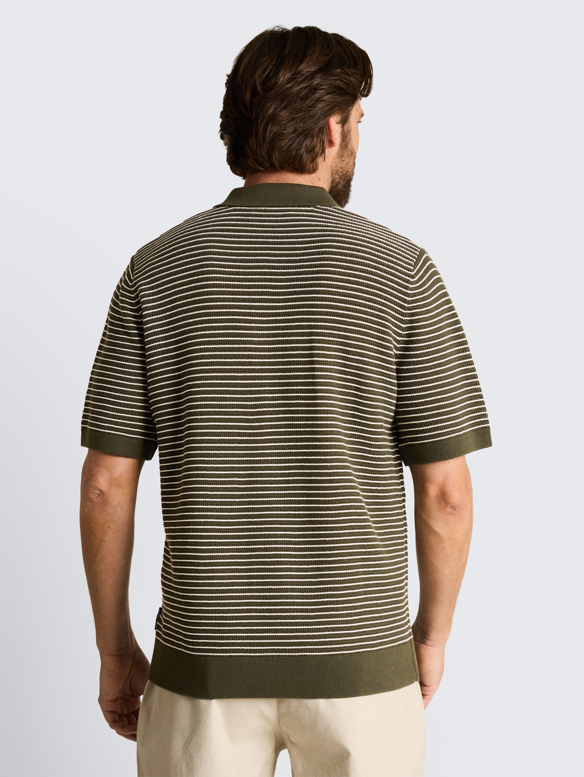 Strickpullover mit Polokragen - leaf_green_offwhite_stripe - 