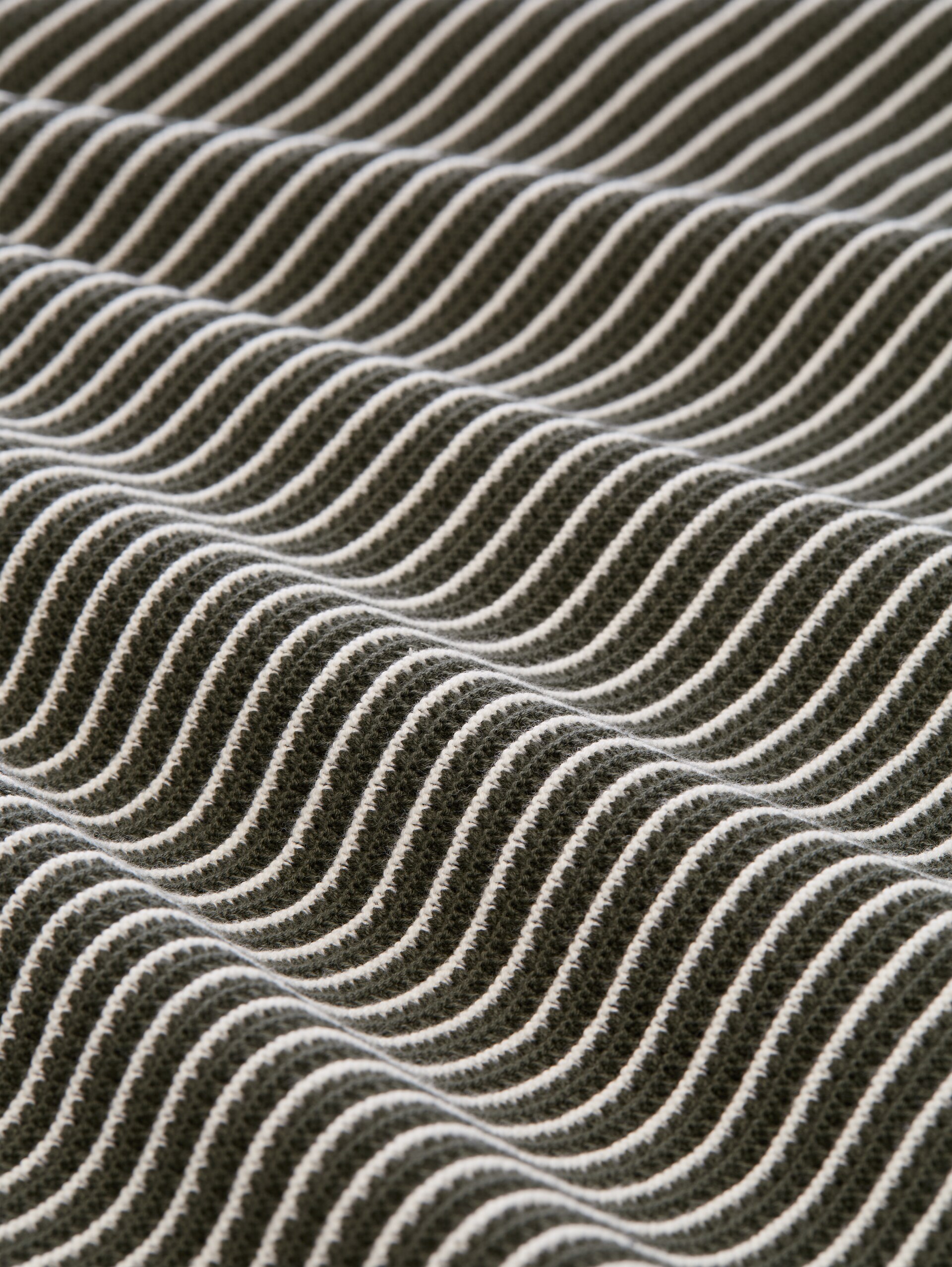 Knitted sweater with a polo collar - leaf green offwhite stripe - Material view