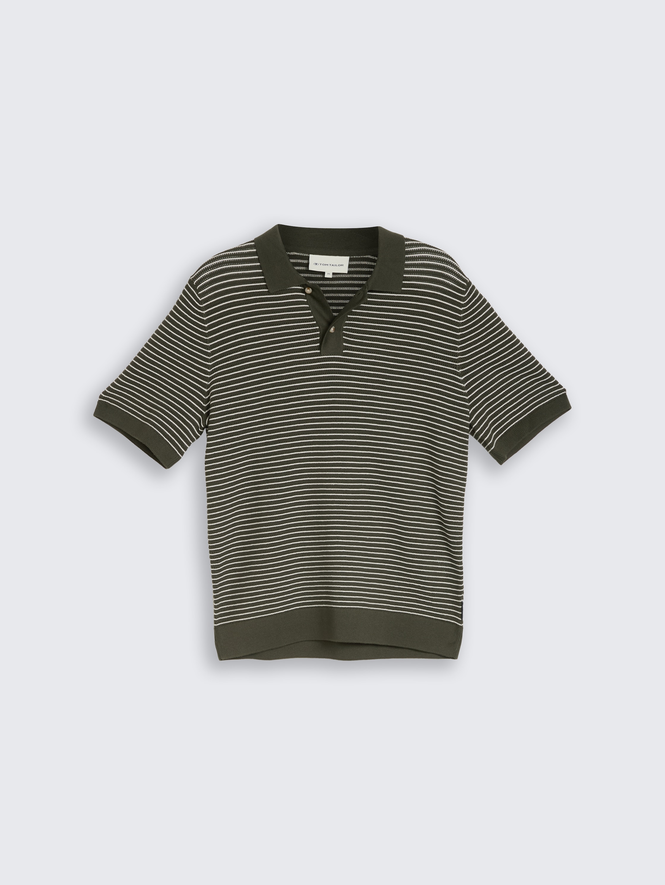 Strickpullover mit Polokragen - leaf_green_offwhite_stripe - 