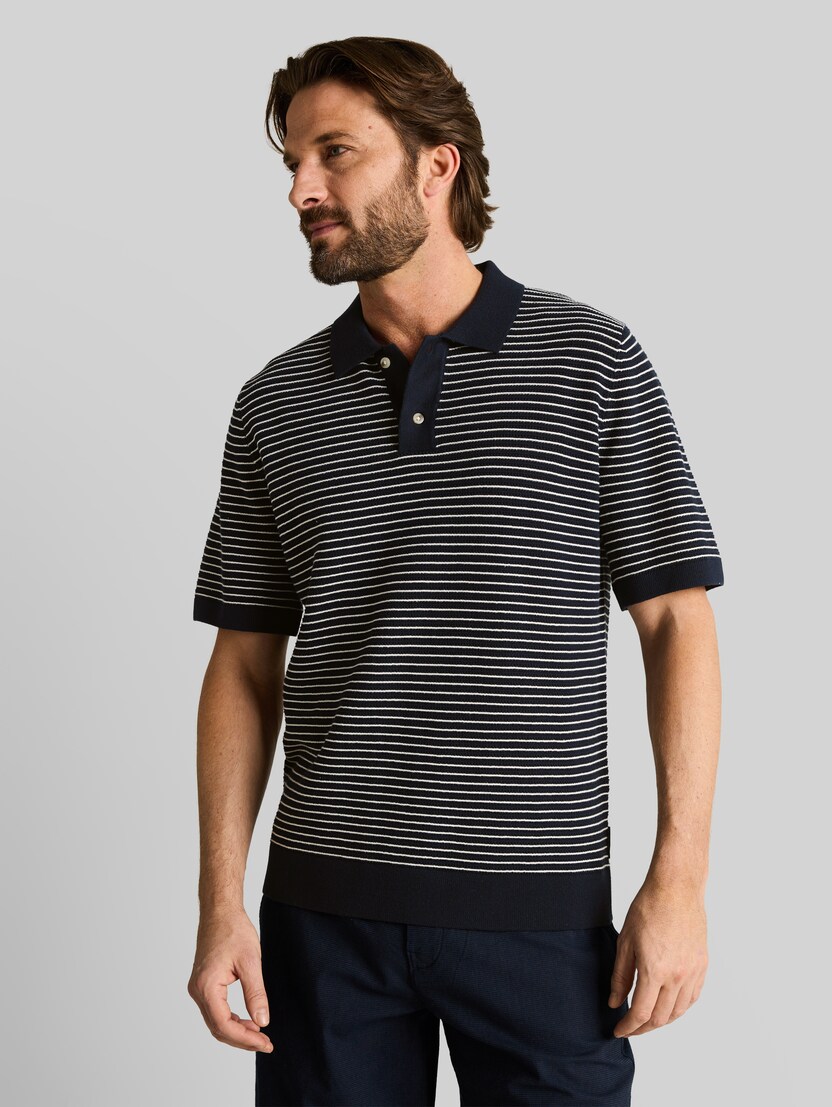 Strickpullover mit Polokragen von Men, navy offwhite stripe