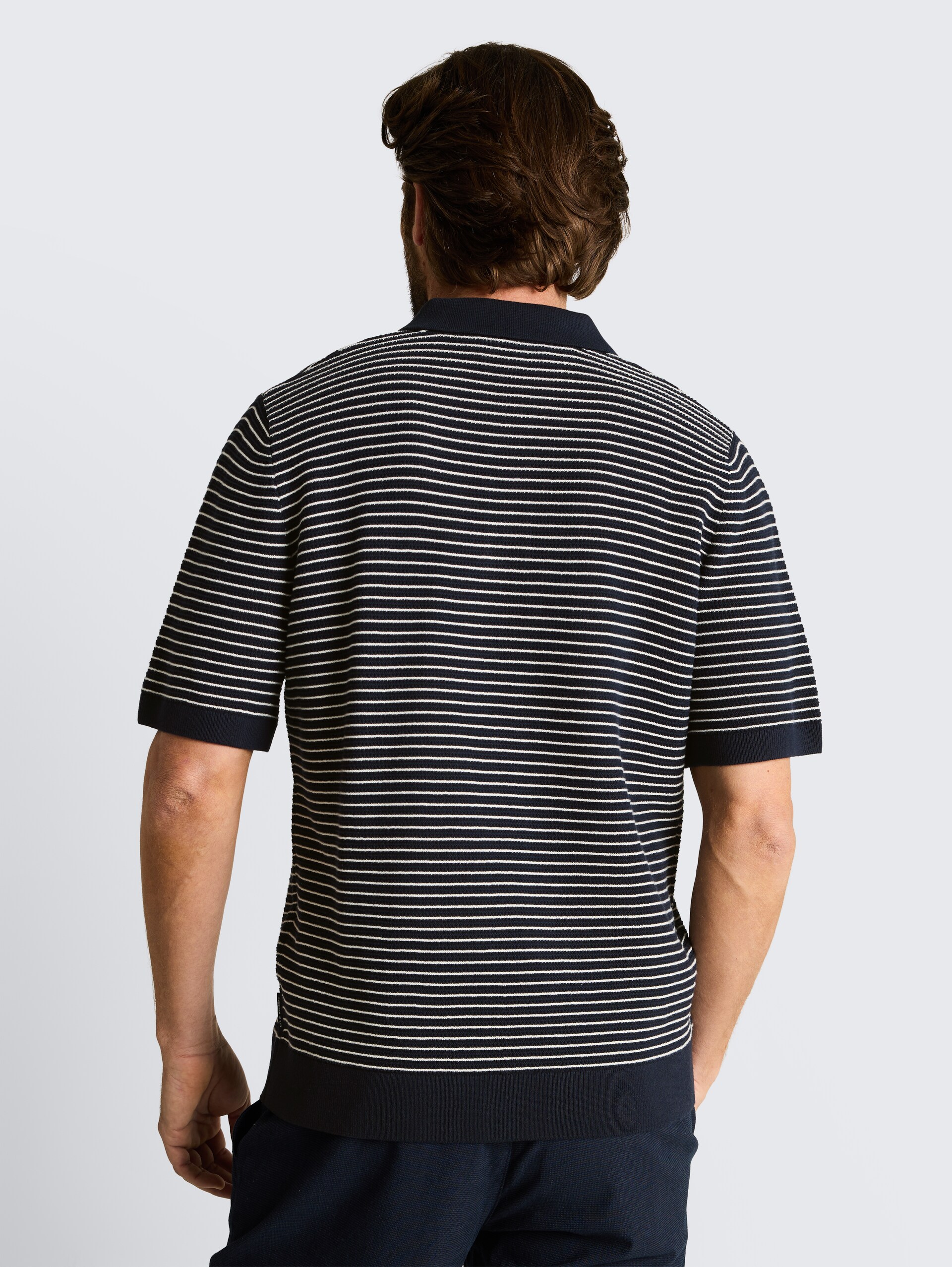 Strickpullover mit Polokragen - navy offwhite stripe