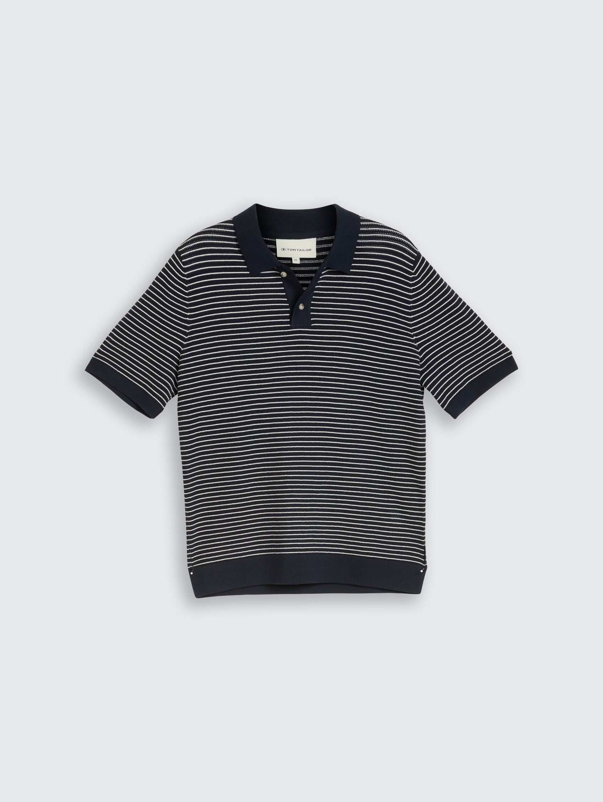 Strickpullover mit Polokragen - navy offwhite stripe