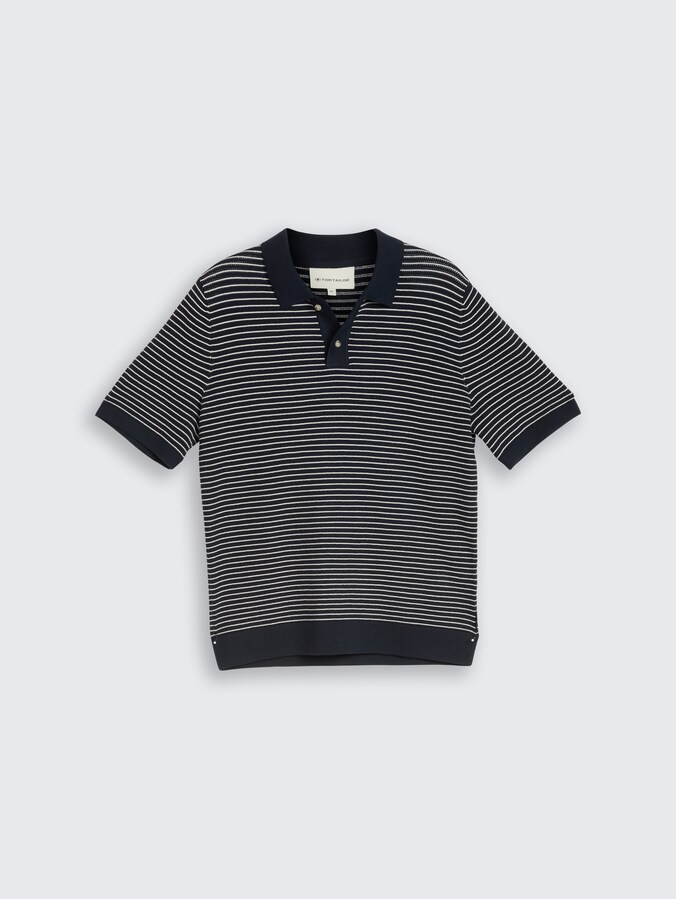 Strickpullover mit Polokragen von Men, navy offwhite stripe