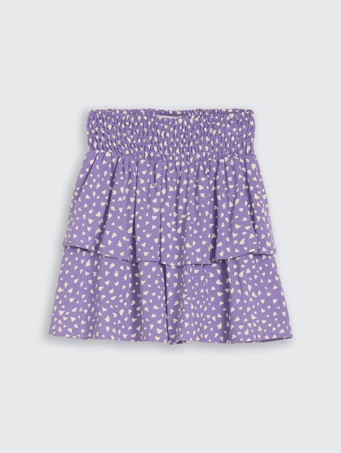 Mini skirt with flounce by Teen Girls, purple small heart print