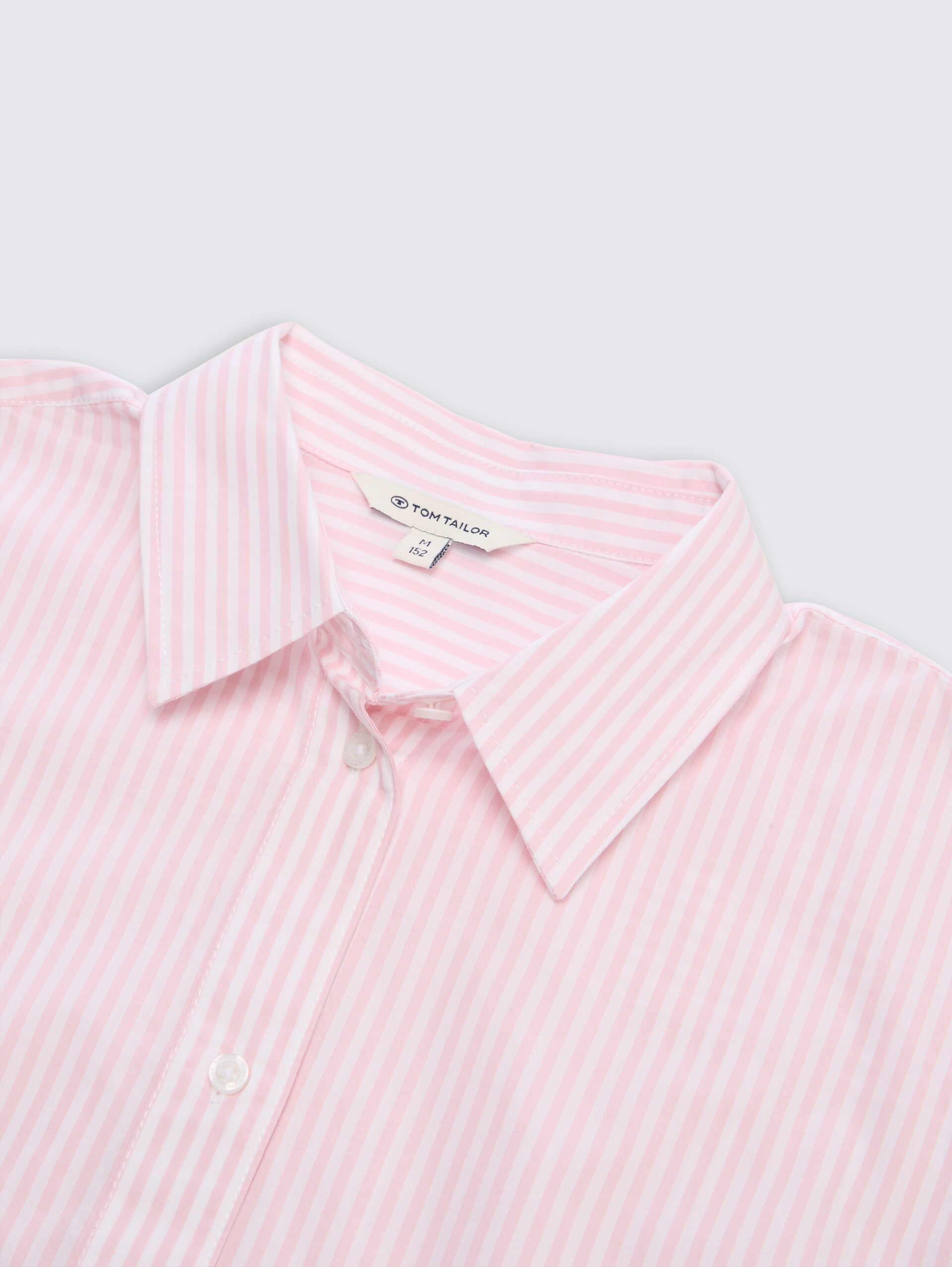 Boxy Fit overhemdblouse met streepjesmotief - soft mauve white stripe - Detailaanzicht model