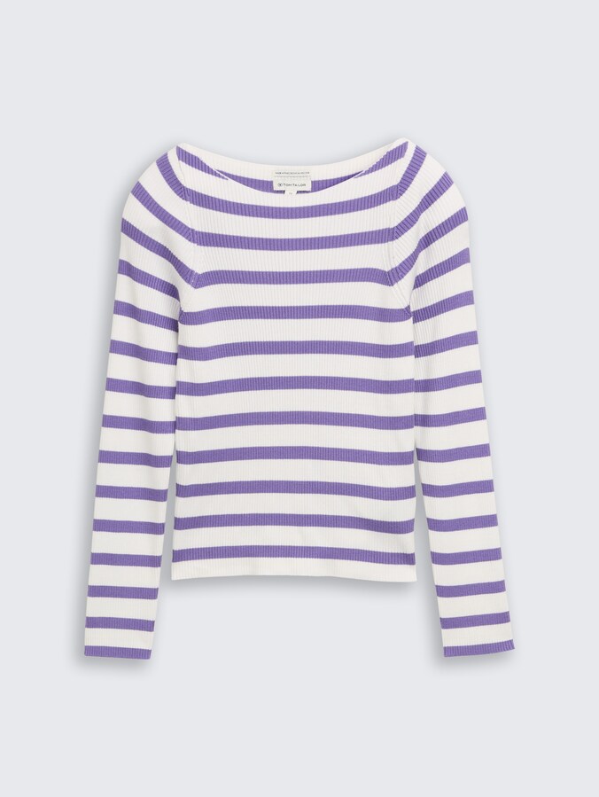 Cropped Strickpullover mit Streifenmuster von Teen Girls, vivid purple white stripe