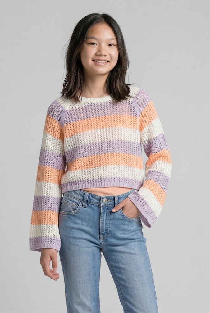 Cropped Strickpullover mit Streifenmuster von Teen Girls, pink blue bold stripe