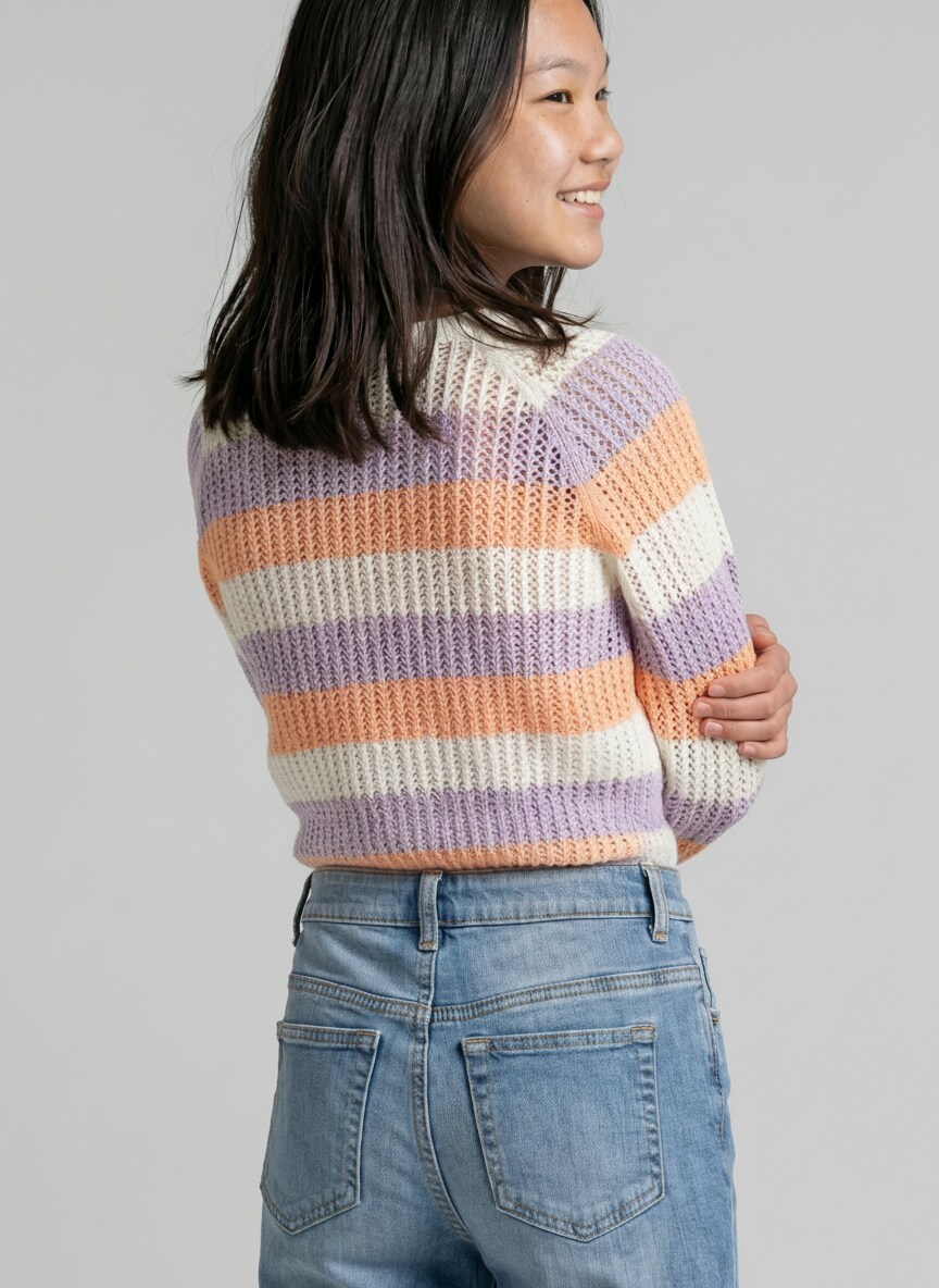 Cropped Strickpullover mit Streifenmuster - pink blue bold stripe