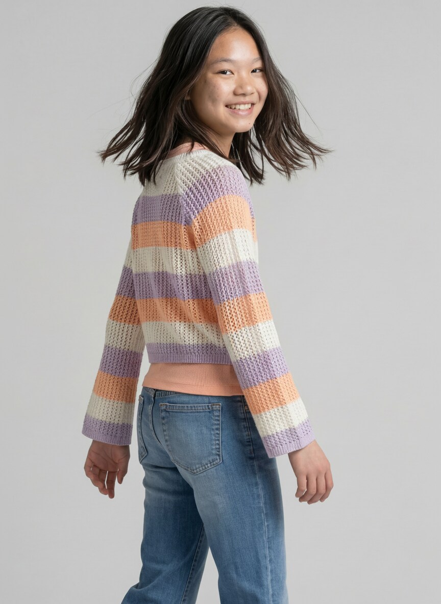 Cropped Strickpullover mit Streifenmuster - pink blue bold stripe