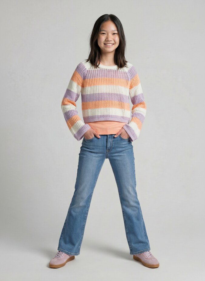 Cropped gebreide trui met streepmotief door Teen Girls, pink blue bold stripe