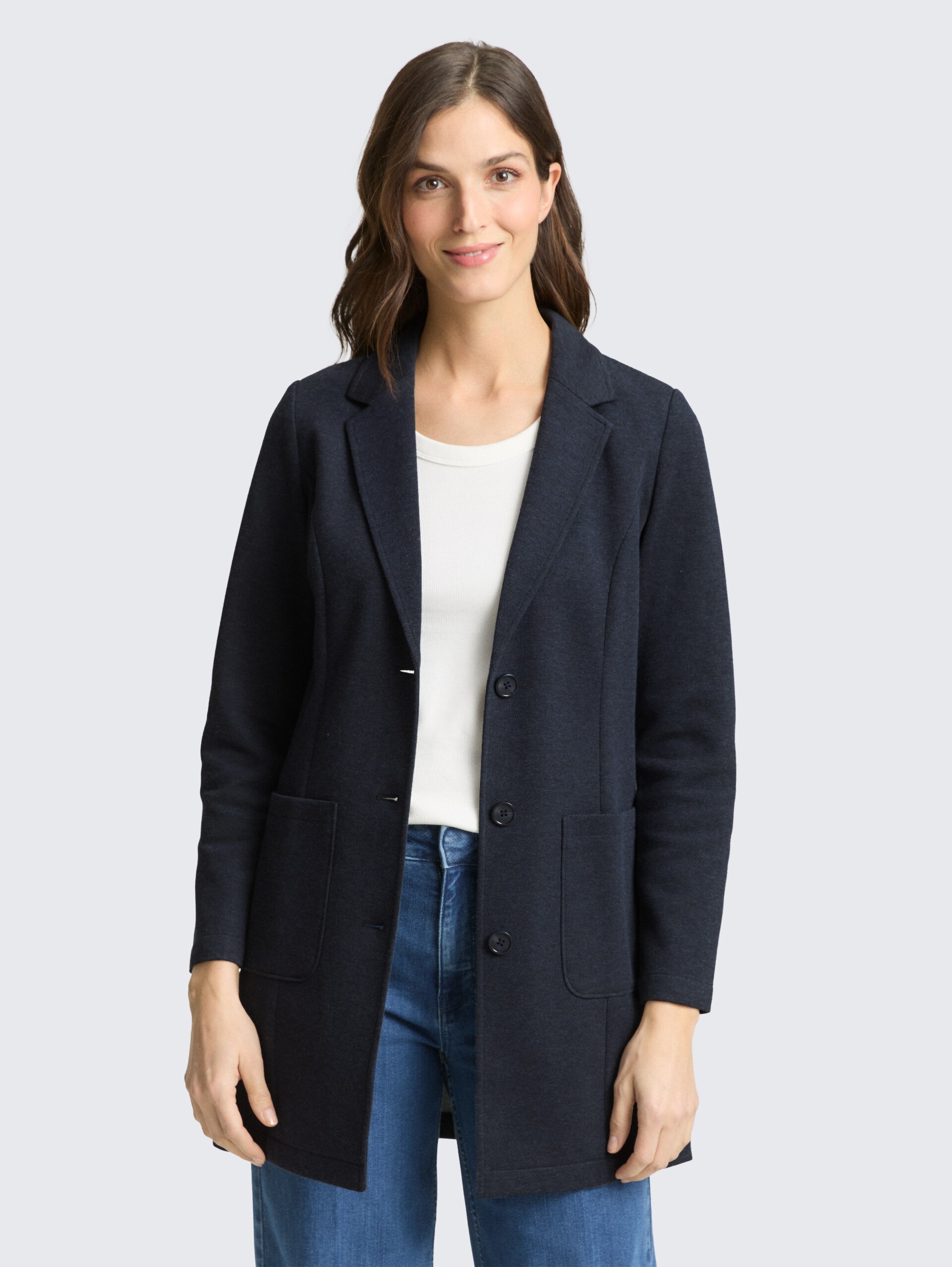 Slim Fit Mantel mit aufgesetzten Taschen - blue melange pique - Model-Vorderansicht