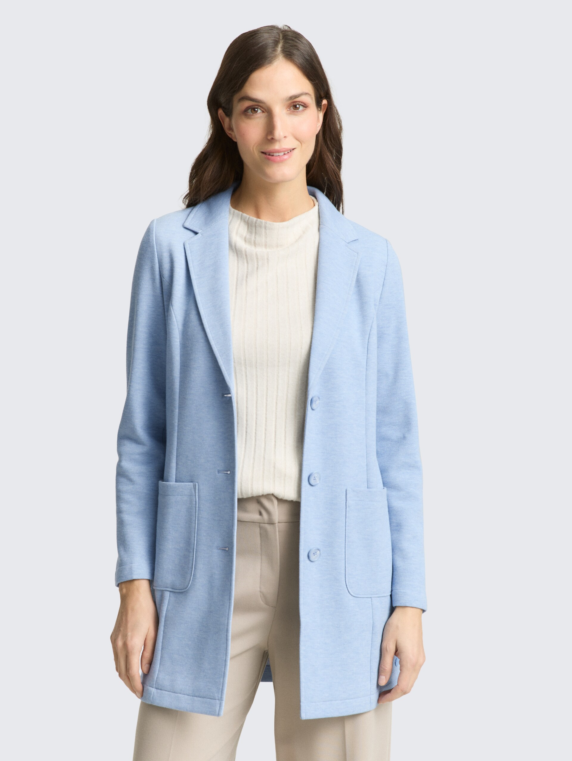 Slim Fit Mantel mit aufgesetzten Taschen - fjord blue melange pique - Model-Vorderansicht