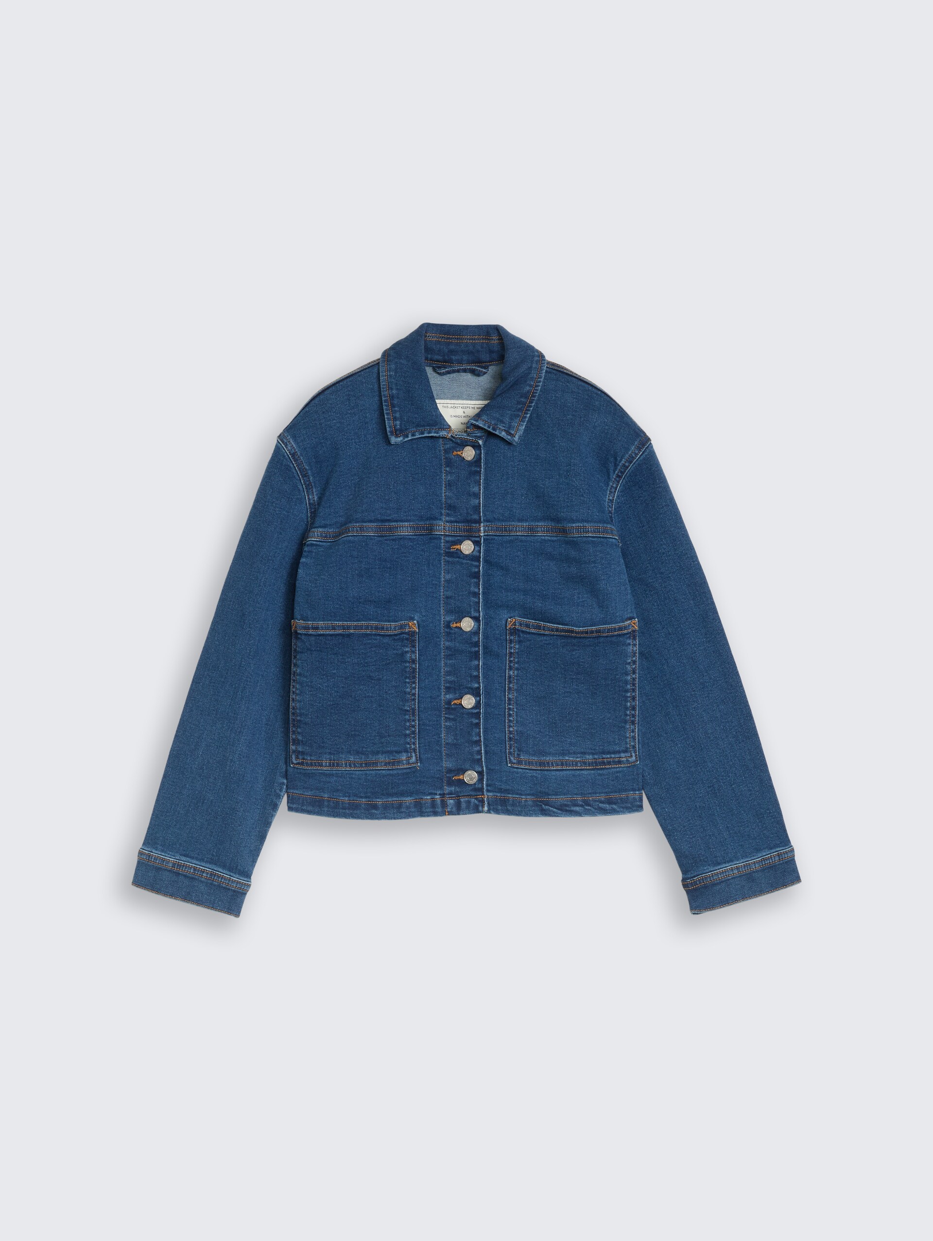 Cropped Jeansjacke mit Stretch - mid stone bright blue denim - Vorder-Produkt-Ansicht