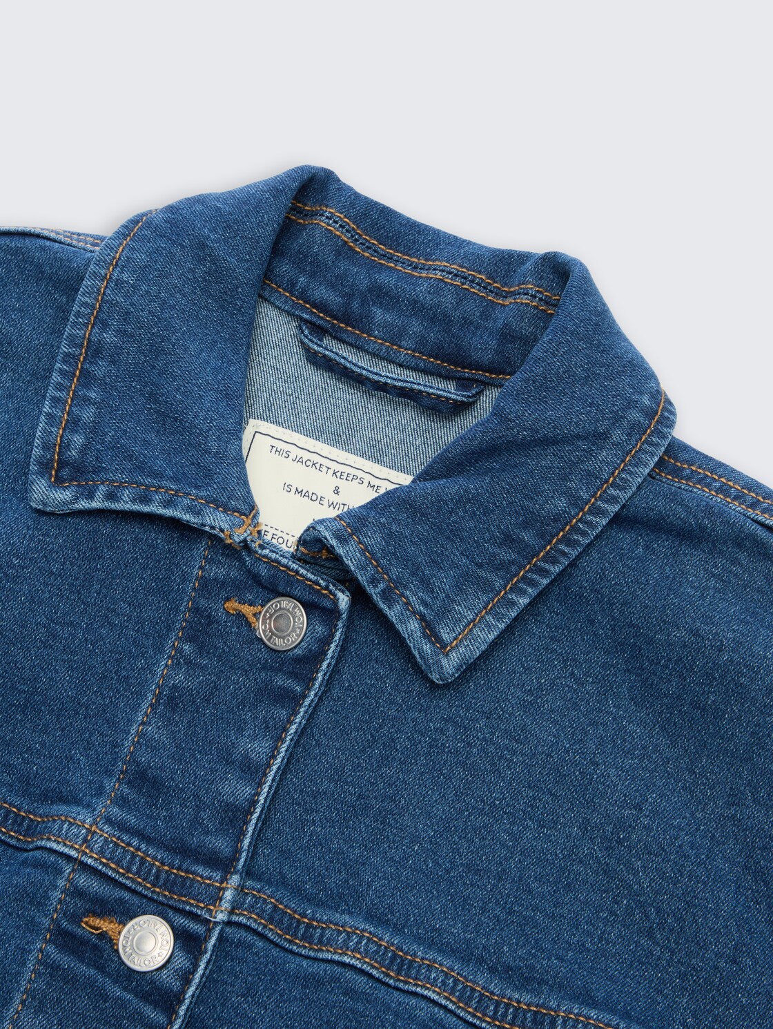 Cropped Jeansjacke mit Stretch - mid stone bright blue denim - Detail-Model-Ansicht