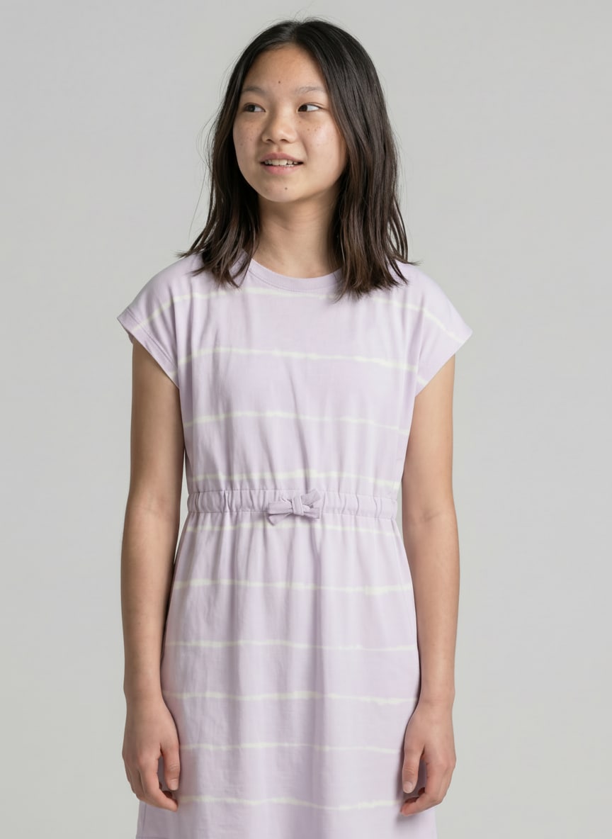 Mini-jurk met streepjespatroon - lilac batik design - Model vooraanzicht