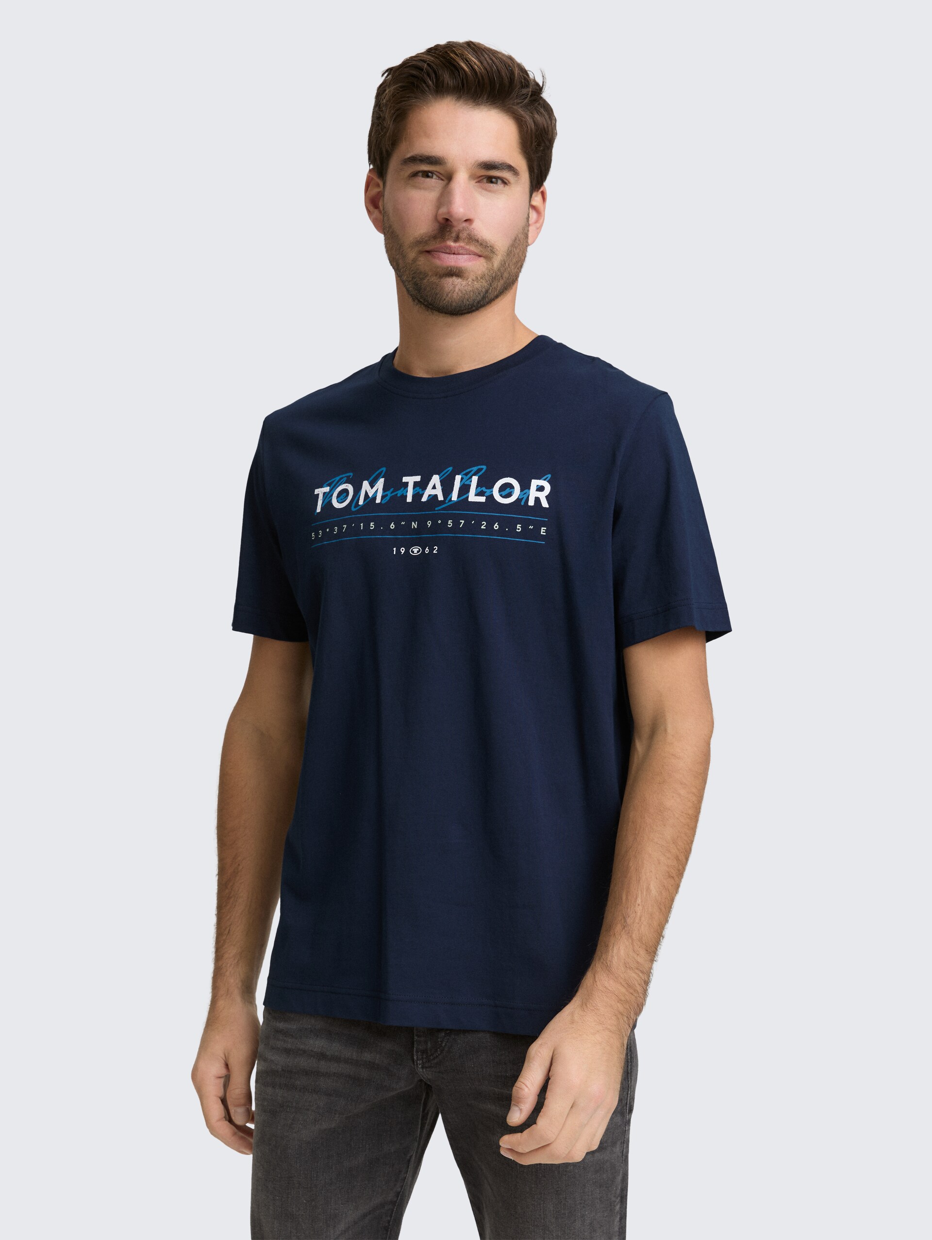 T-Shirt mit Logo-Print - sky captain blue - Ausschnitt Model-Vorderansicht