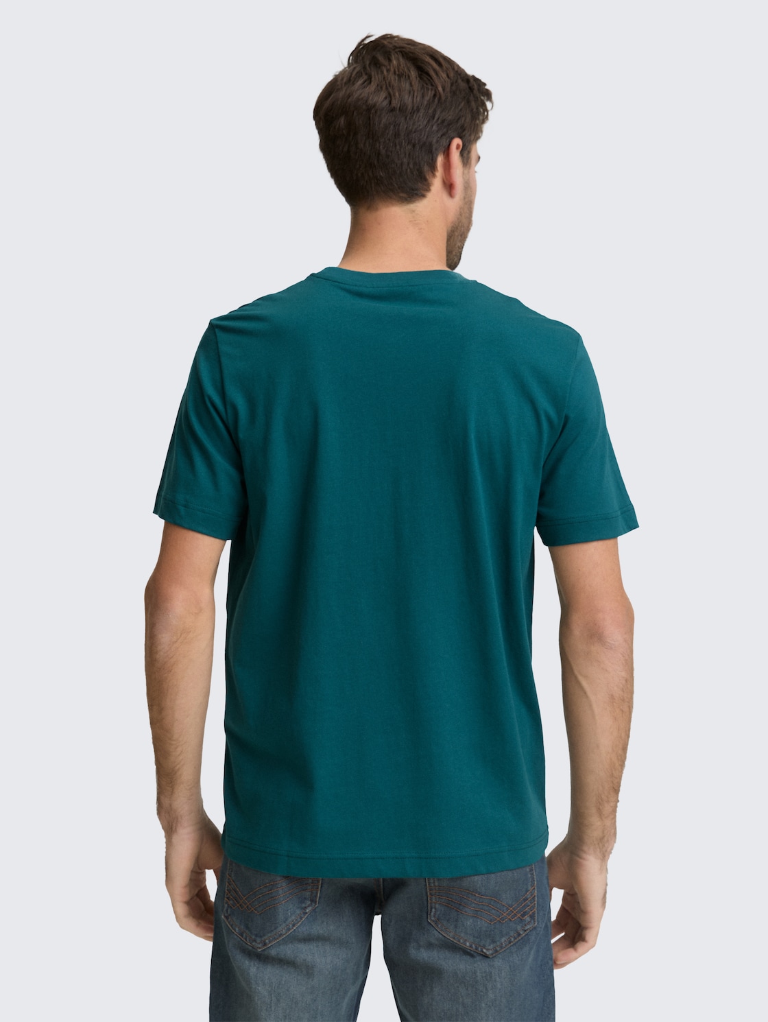 T-Shirt mit Logo-Print - Deep Meadow Green - Auschnitt Model-Rückansicht