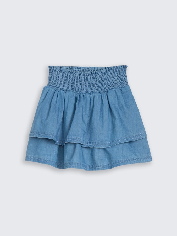 Mini skirt with flounce by Mini Girls, mid stone bright blue denim