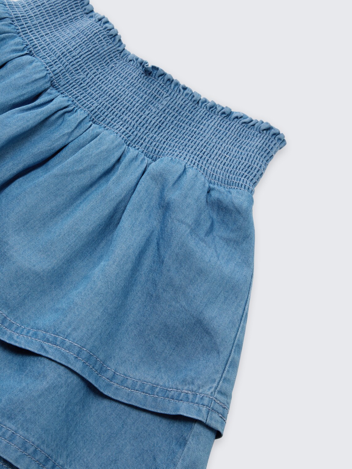 Mini-Rock mit Volant - mid stone bright blue denim - Detail-Model-Ansicht