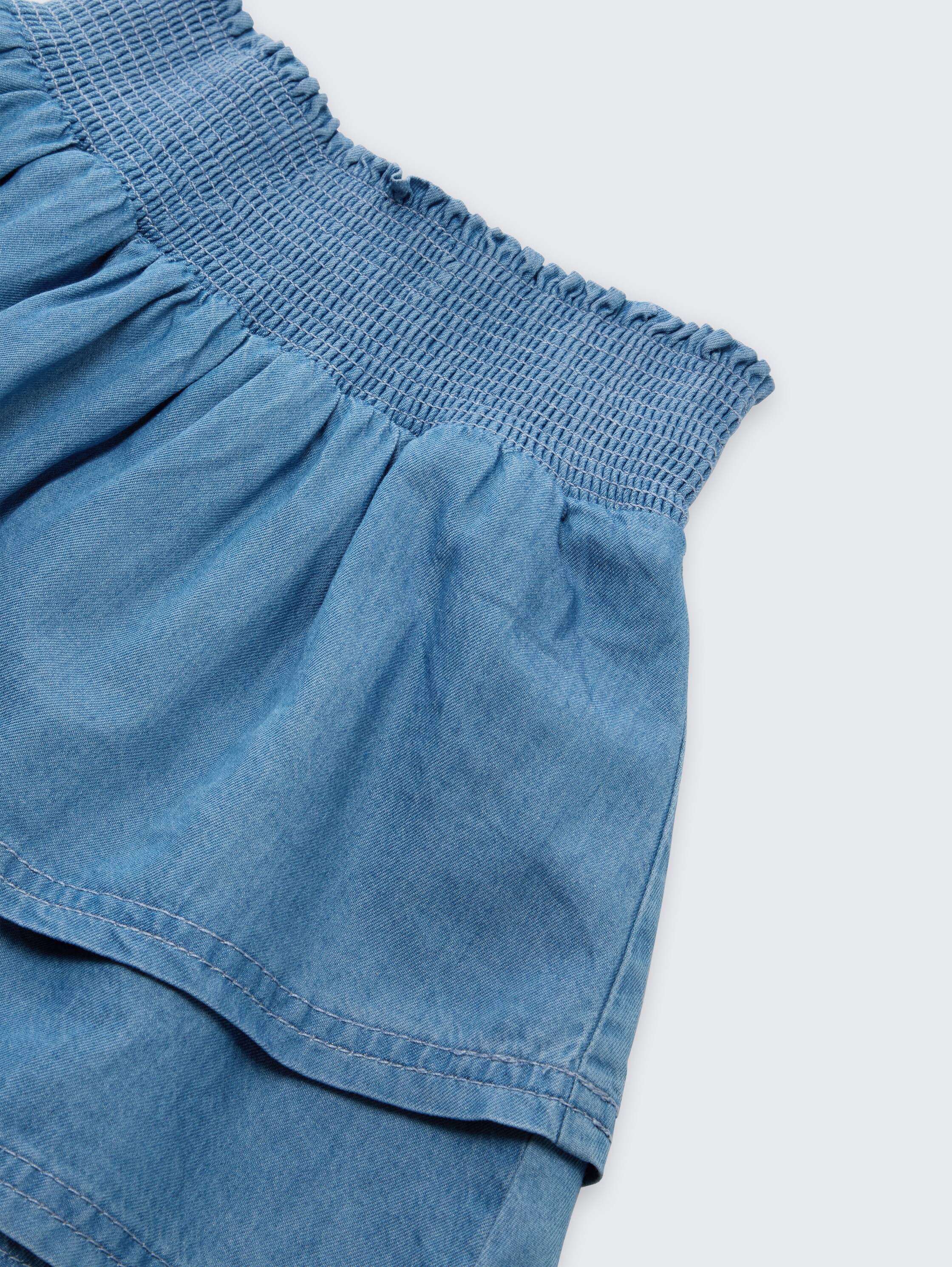 Minirok met volant - mid stone bright blue denim - Detailaanzicht model
