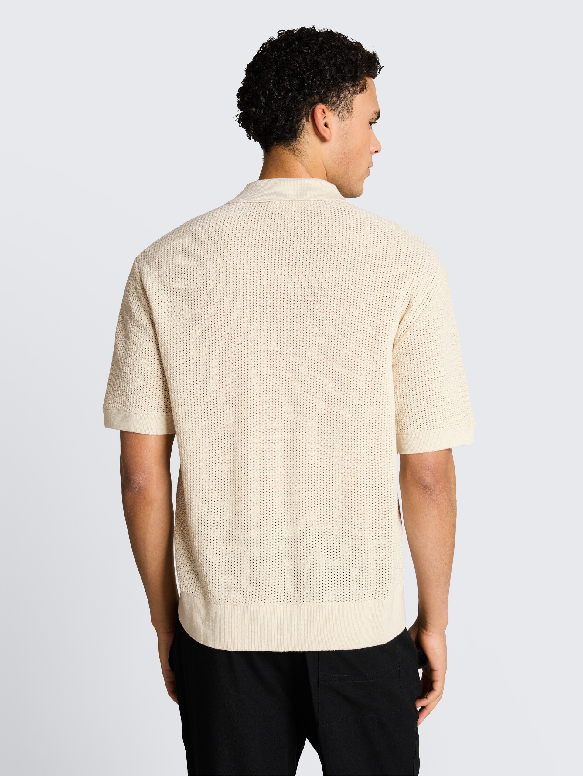 Strickhemd mit Resort Kragen und Knopfleiste - greyish white