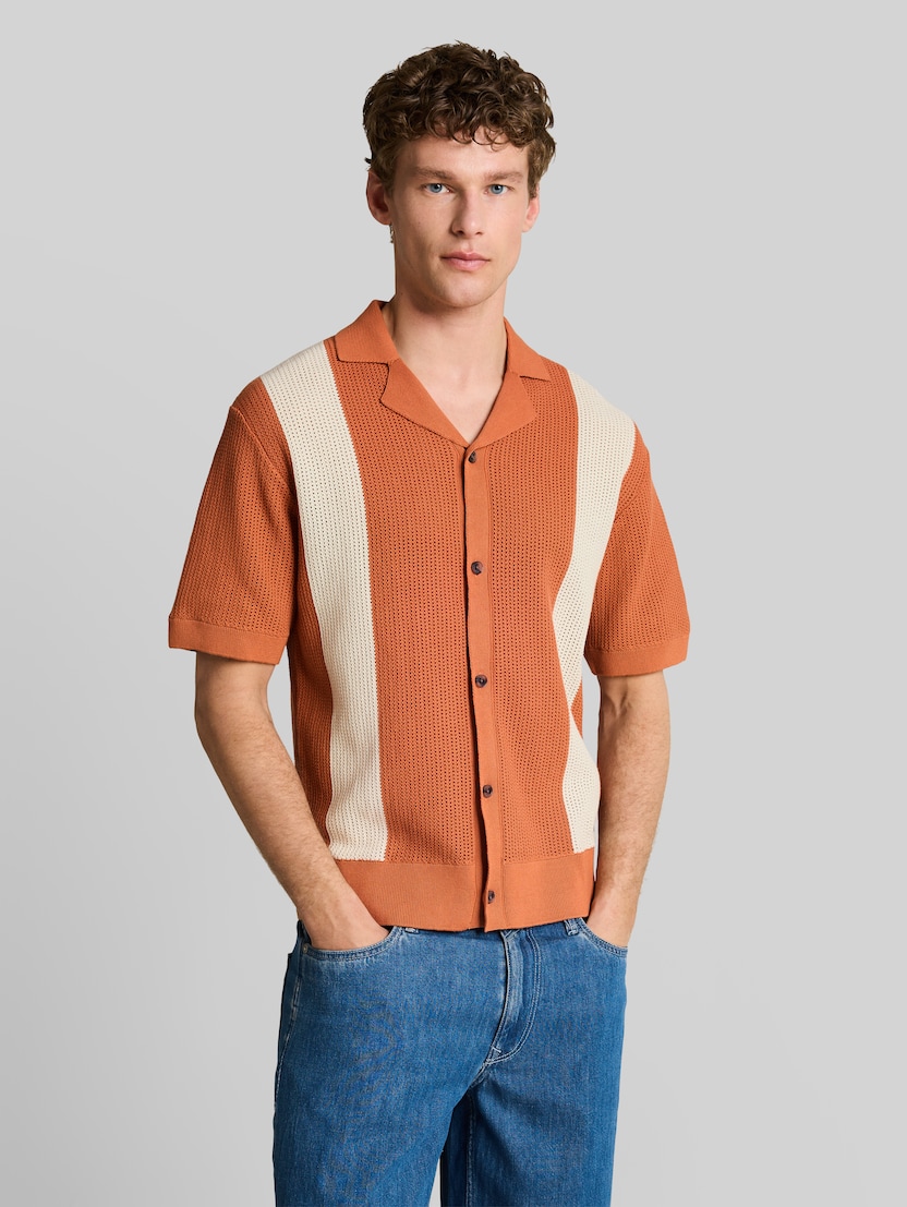 Gebreid overhemd met kraag door Denim Male, orange white colorblock