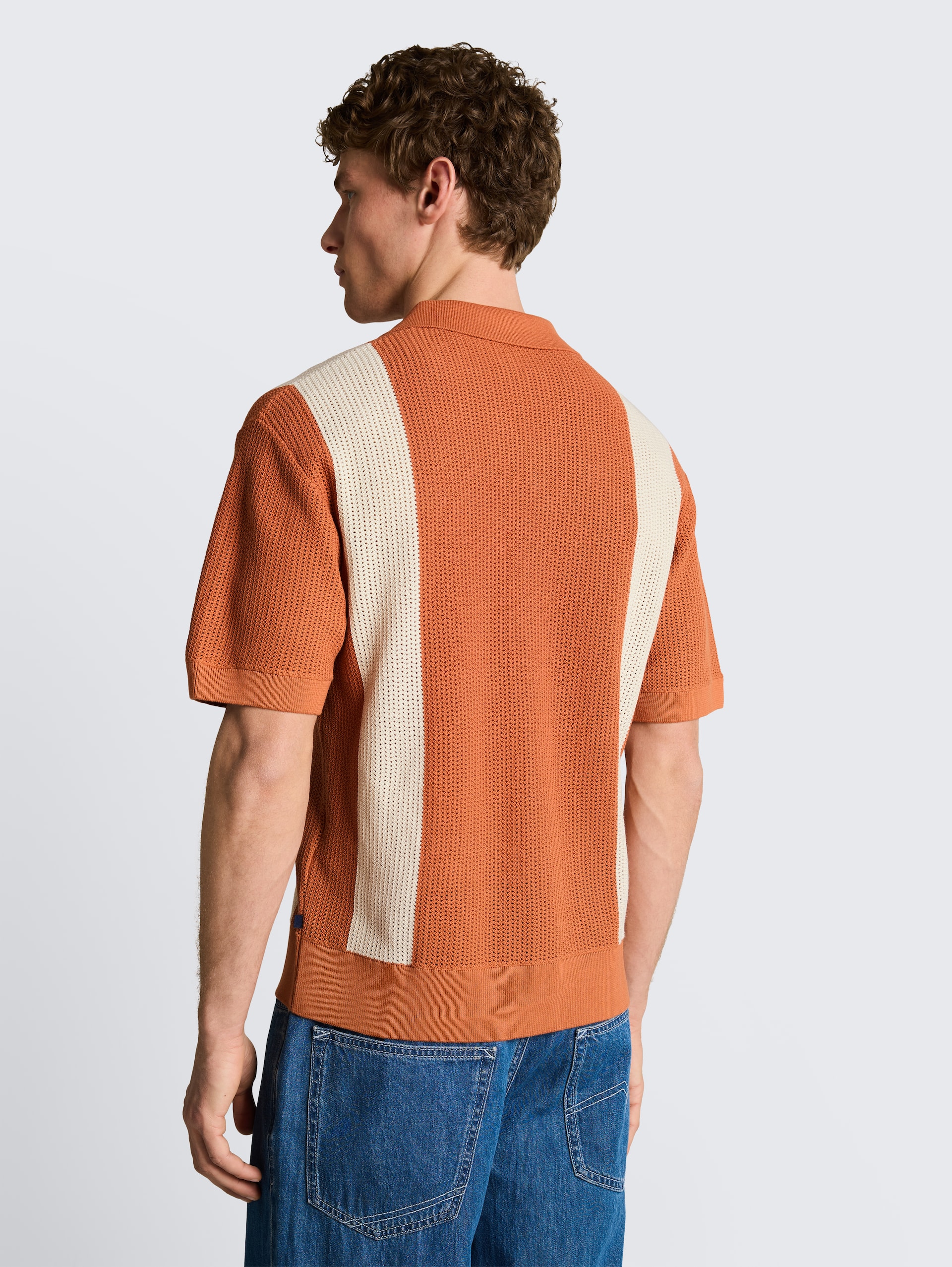 Gebreid overhemd met kraag - orange white colorblock