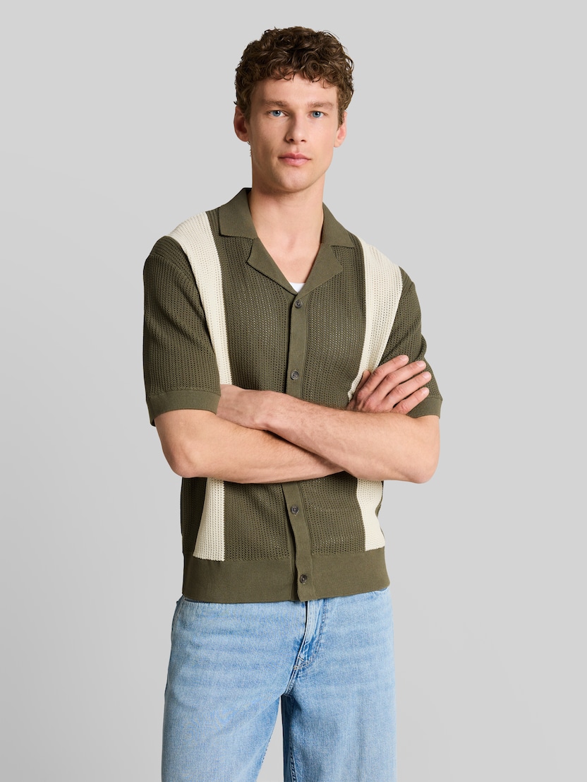 Gebreid overhemd met kraag door Denim Male, faded green white colorblock