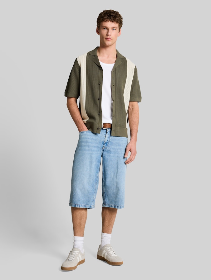 Knitted shirt with a collar by Denim Male, faded green white colorblock