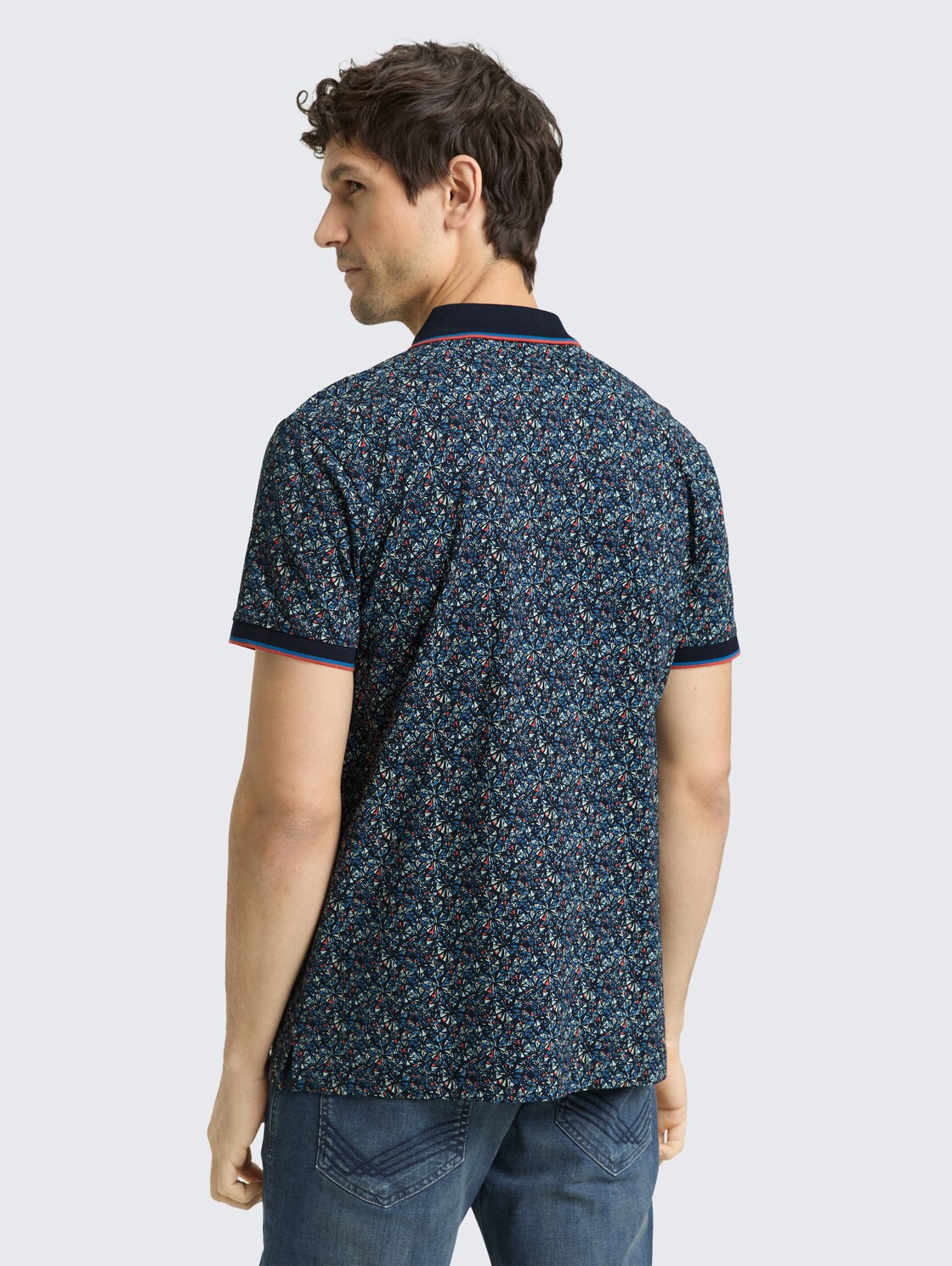 Fitted Poloshirt mit Allover-Print - navy round design