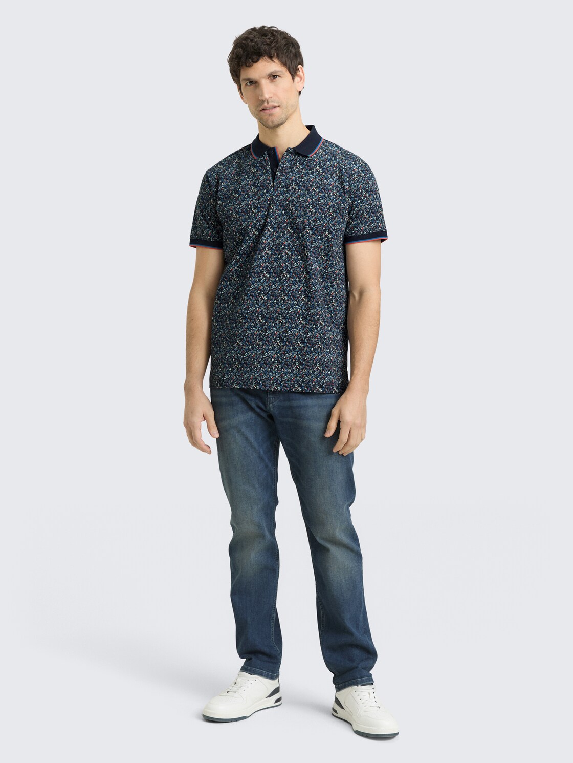 Fitted Poloshirt mit Allover-Print - navy round design
