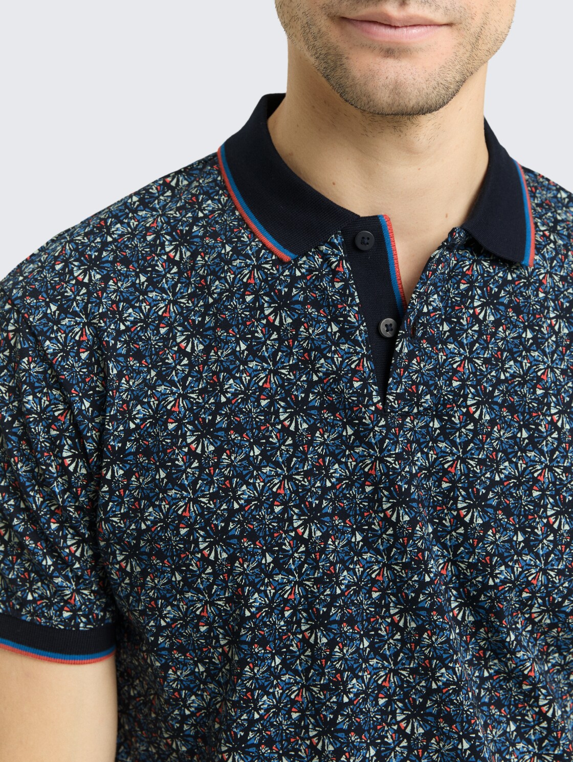 Fitted Poloshirt mit Allover-Print - navy round design