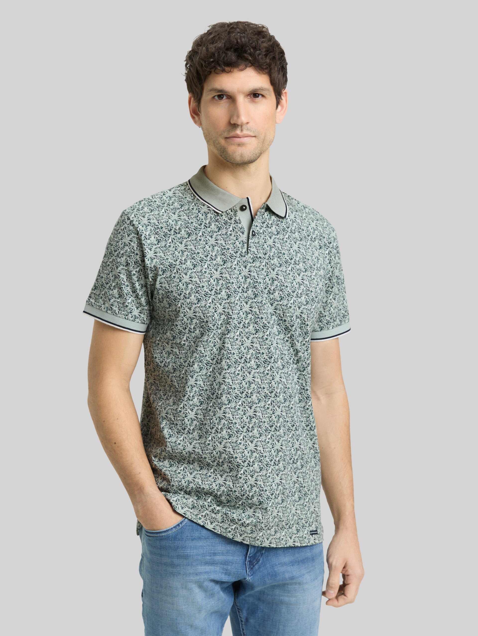 Fitted Poloshirt mit Allover-Print - mint round design