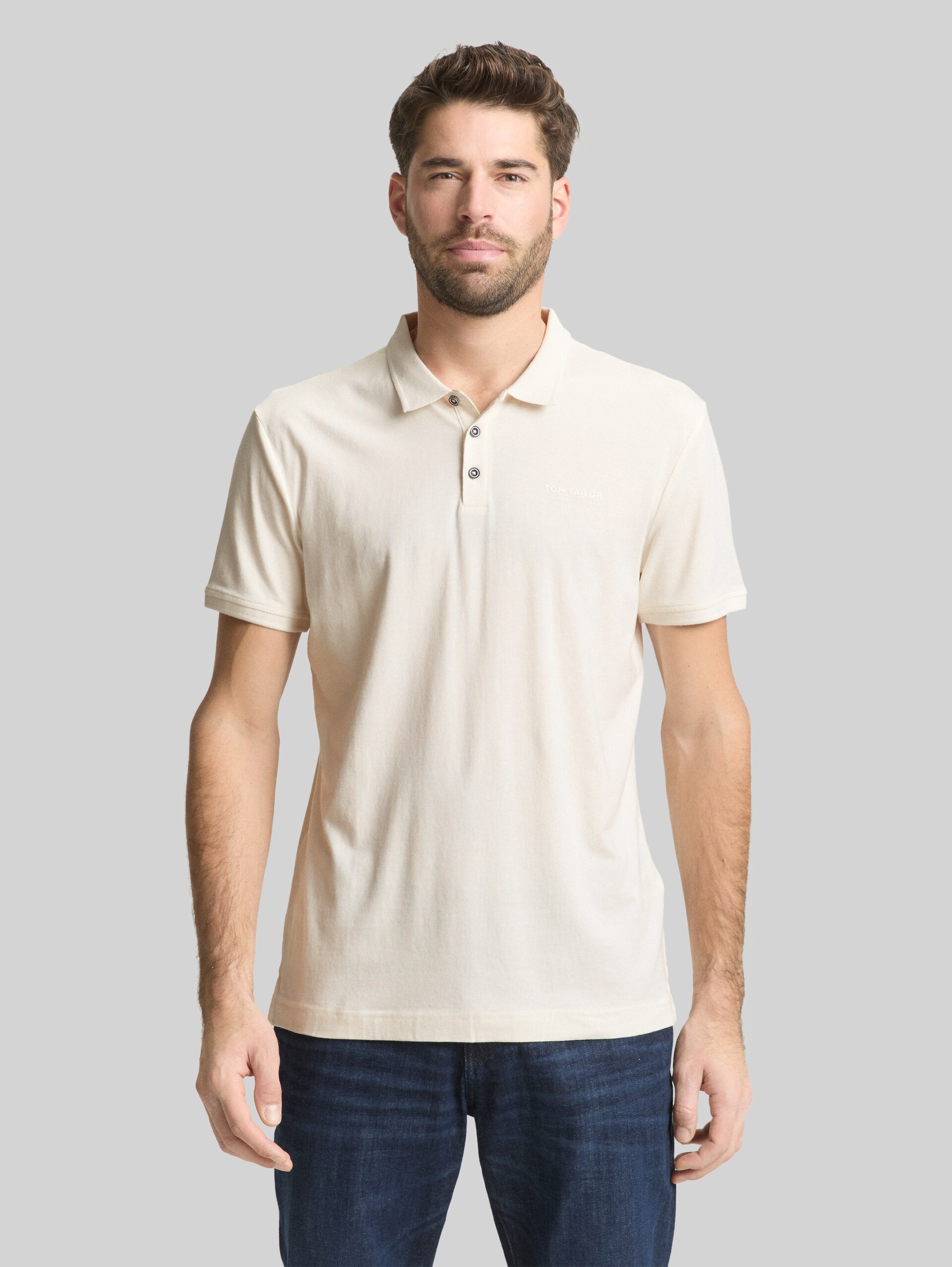 Fitted polo shirt with logo print - Gardenia White