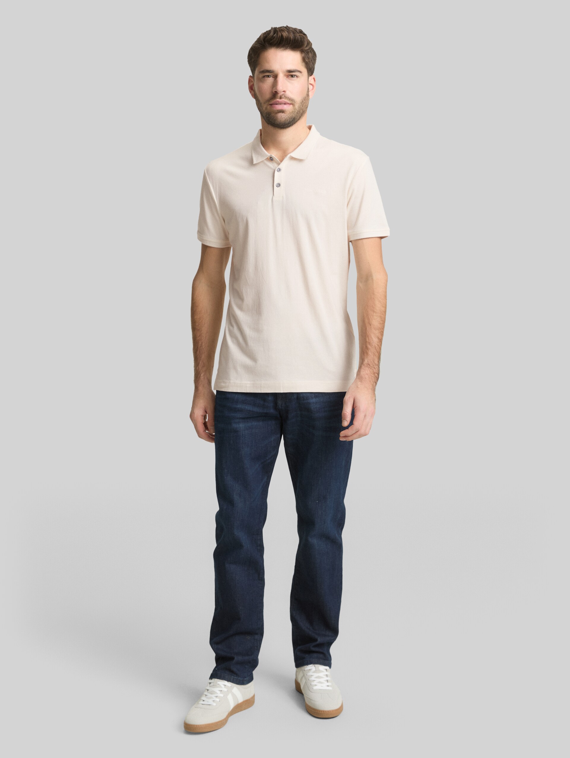 Fitted polo shirt with logo print - Gardenia White
