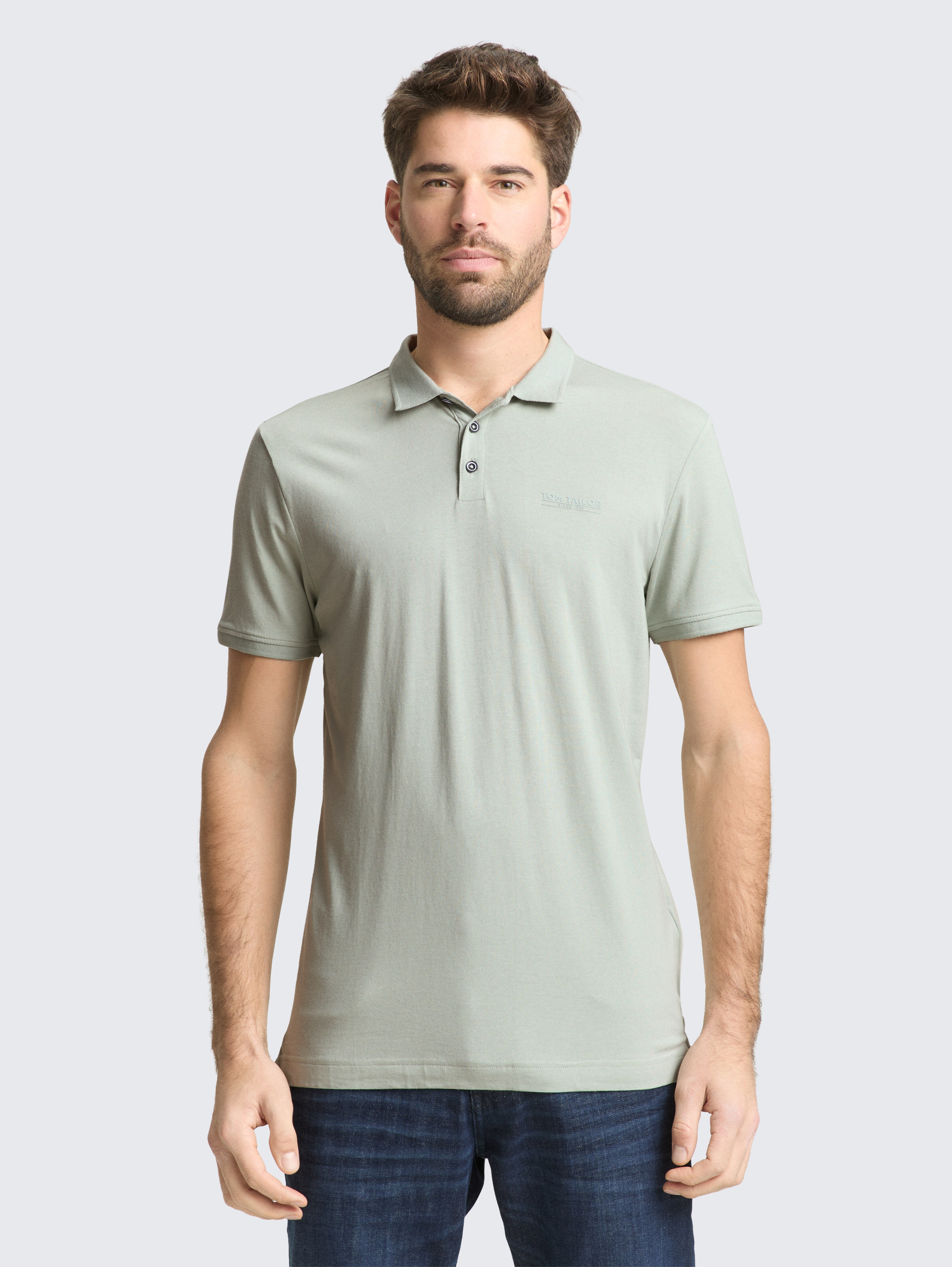 Fitted Poloshirt mit Logo-Print von Men, soft greyish green