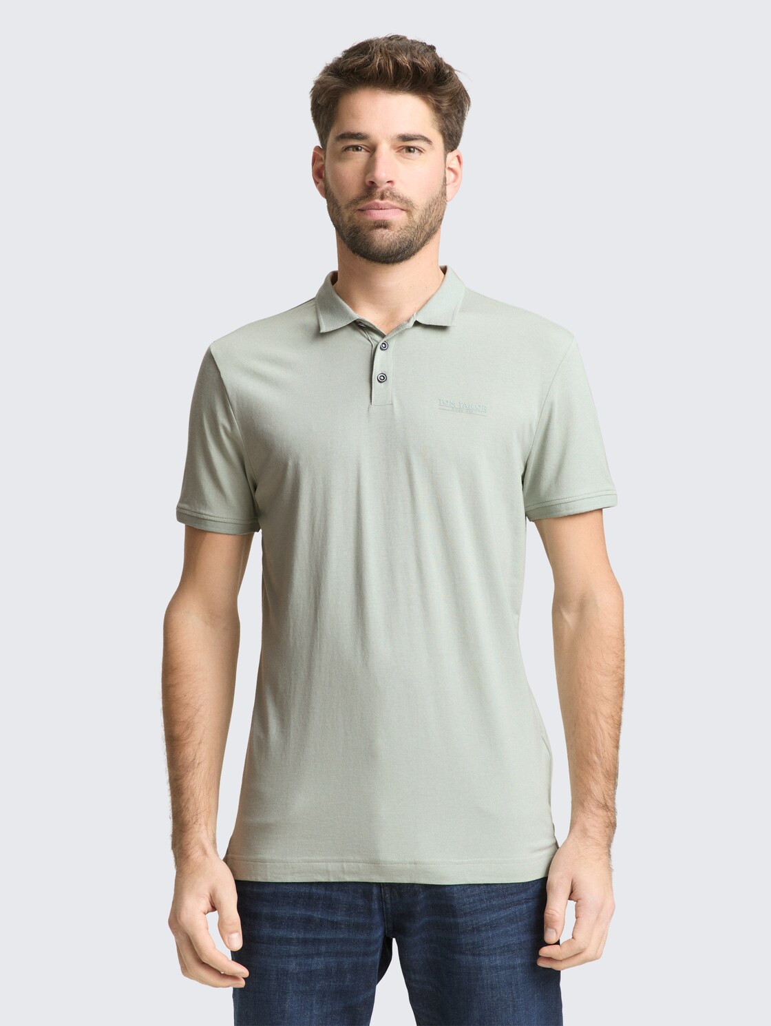 Fitted Poloshirt mit Logo-Print - soft greyish green