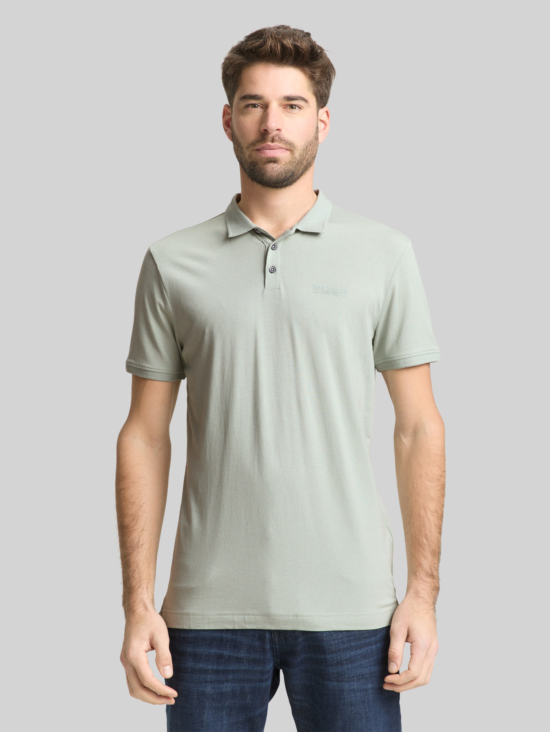 Fitted polo shirt with logo print - soft greyish green