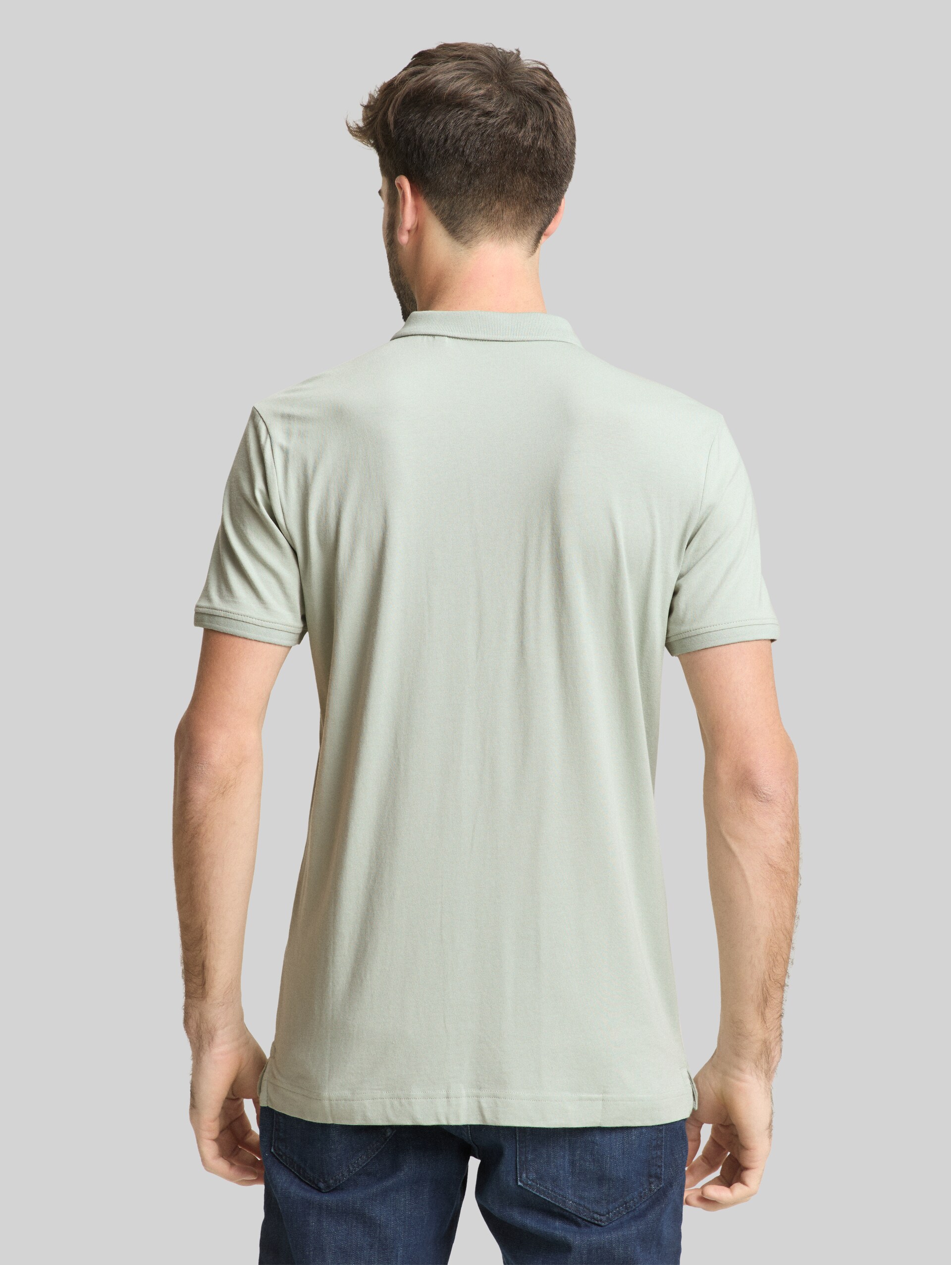 Fitted polo shirt with logo print - soft greyish green