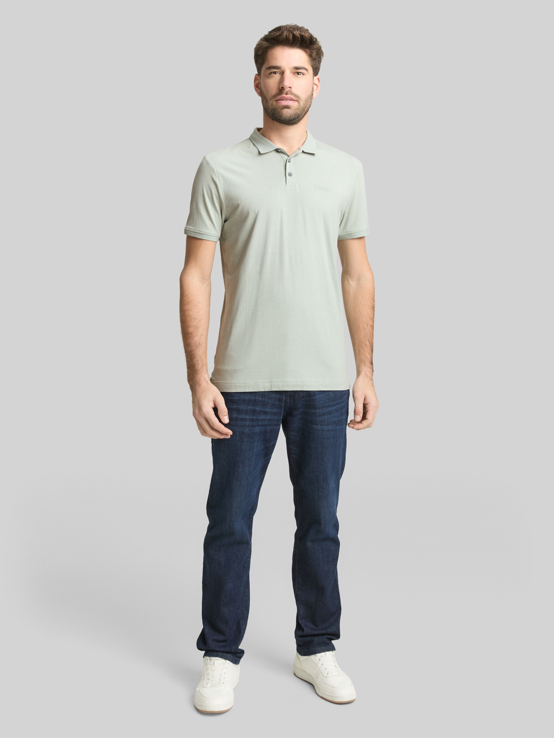 Fitted polo shirt with logo print - soft greyish green