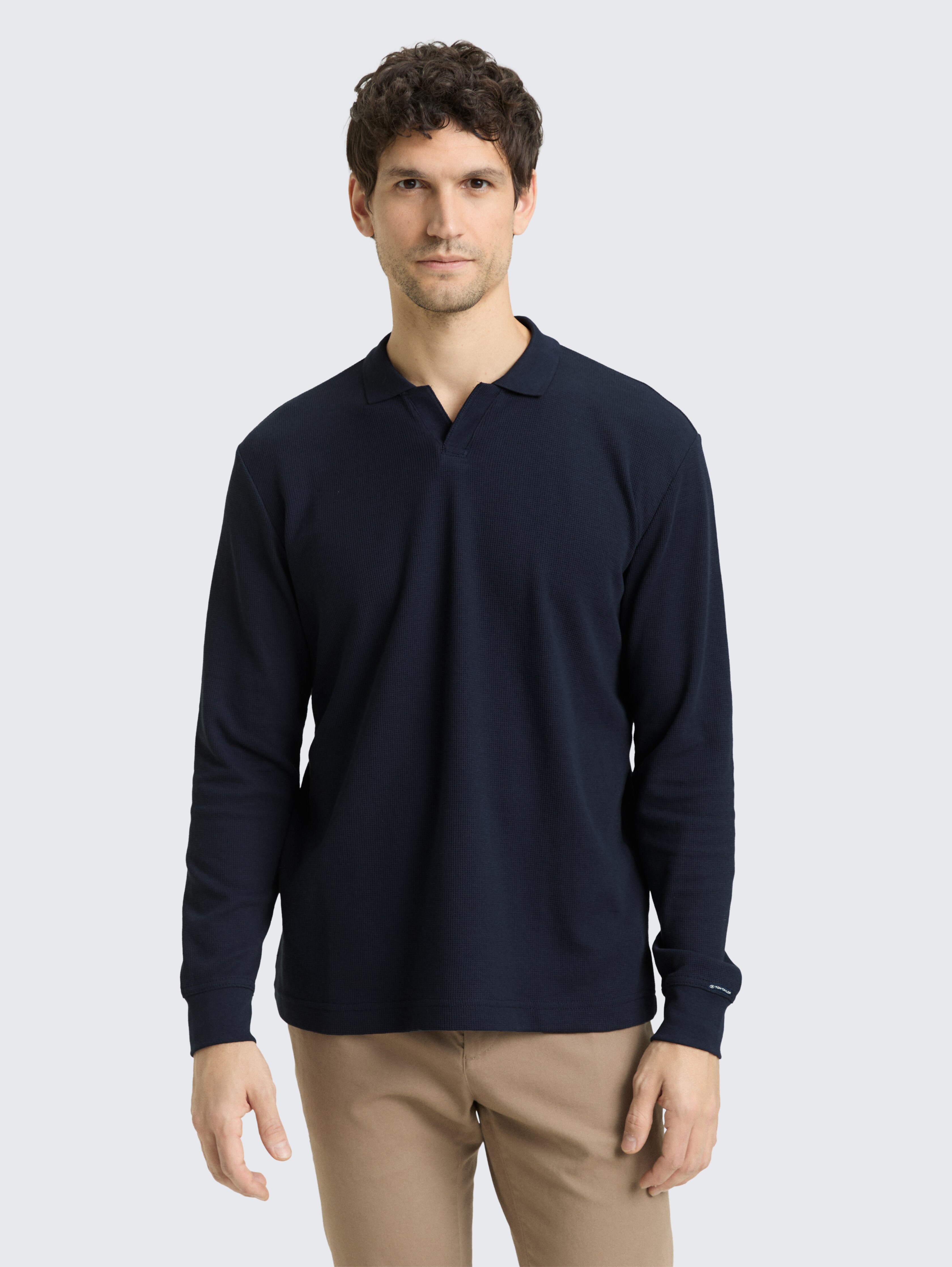 Langarm Poloshirt mit Waffelstruktur von Men, sky captain blue