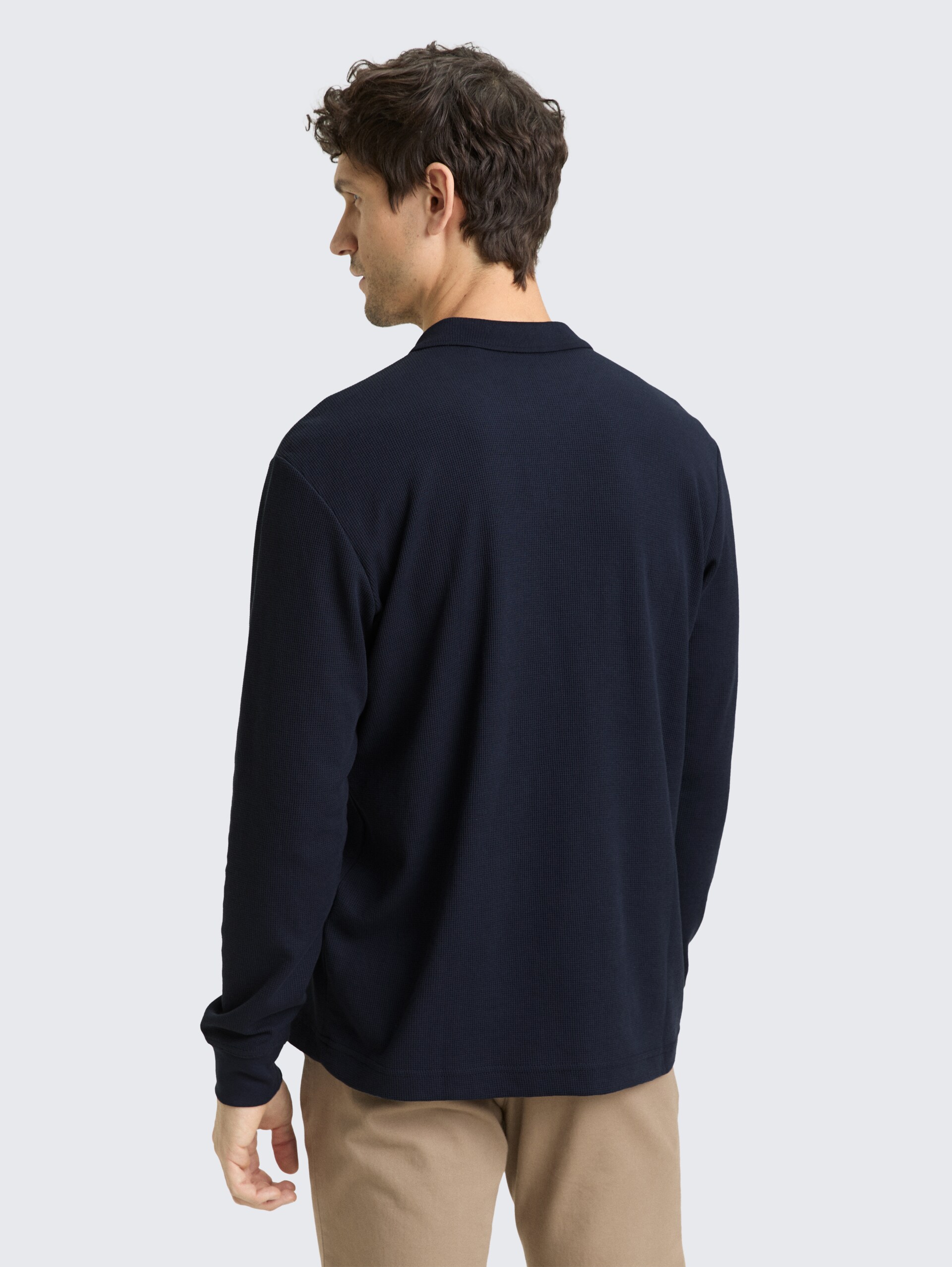 Langarm Poloshirt mit Waffelstruktur - sky captain blue