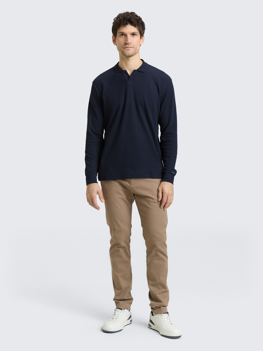 Langarm Poloshirt mit Waffelstruktur - sky captain blue