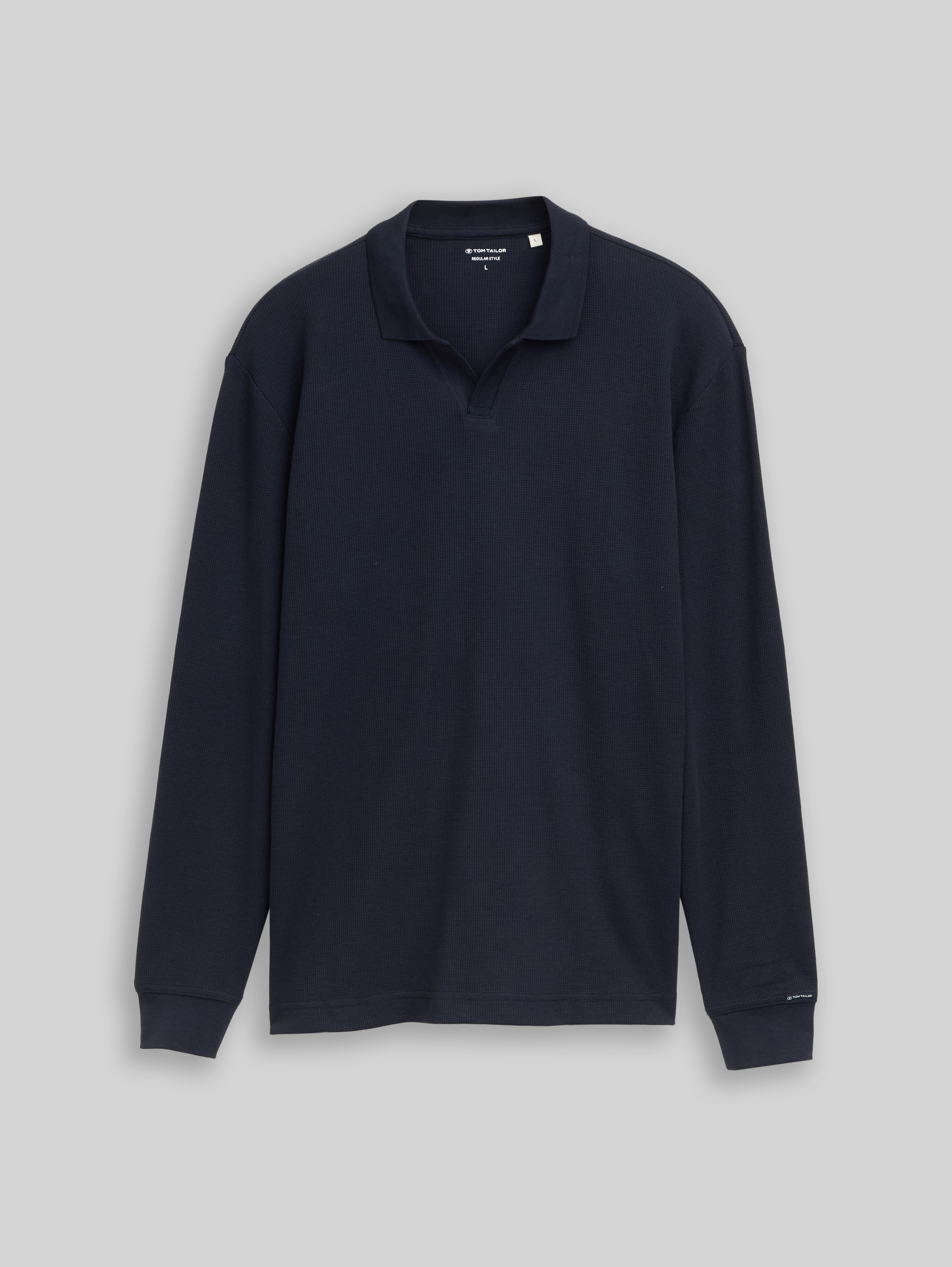 Long-sleeved polo shirt with waffle texture in blue by Tom Tailor