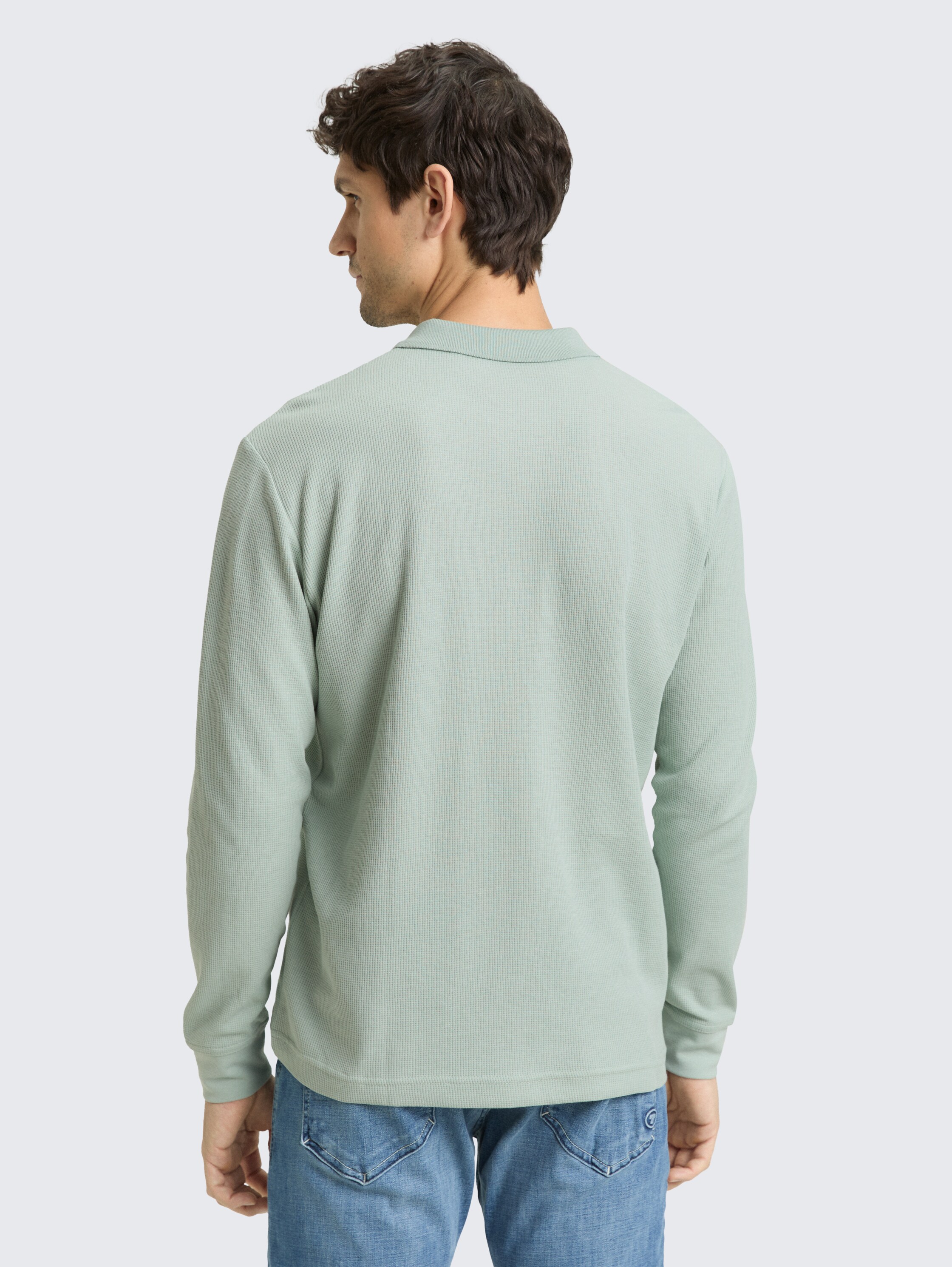 Langarm Poloshirt mit Waffelstruktur - soft greyish green
