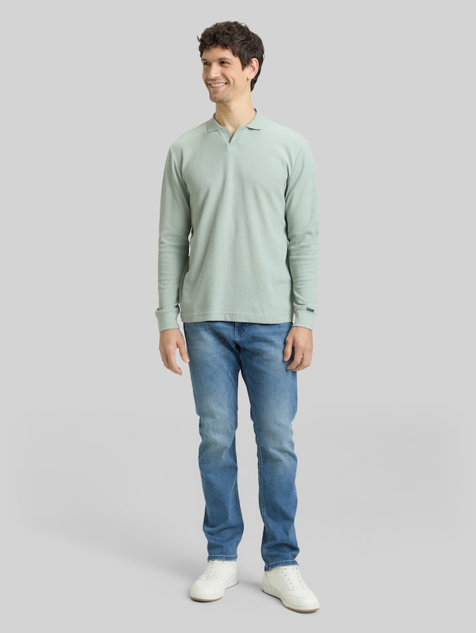 Polo à manches longues et texture gaufrée par Men, soft greyish green