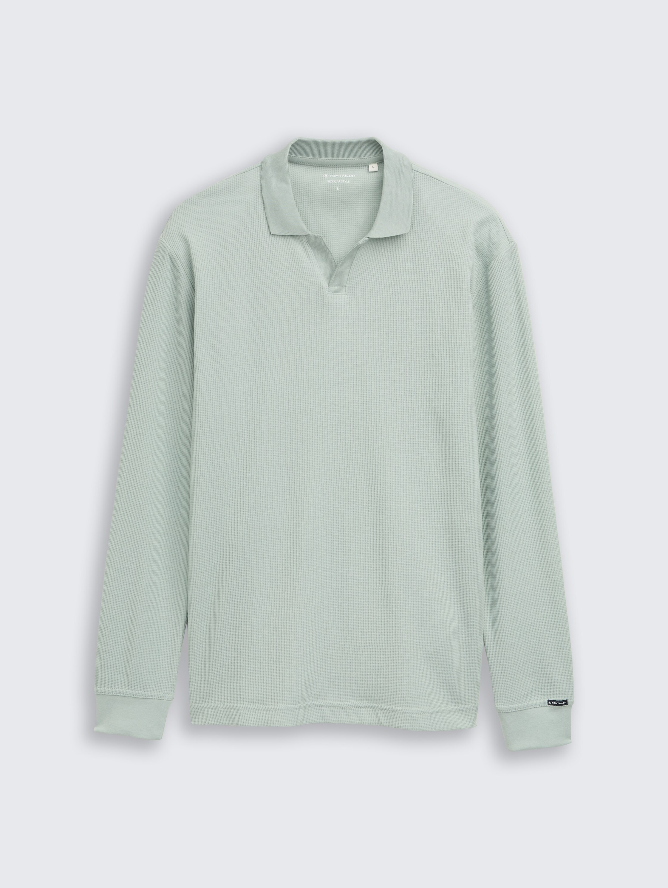 Langarm Poloshirt mit Waffelstruktur - soft greyish green
