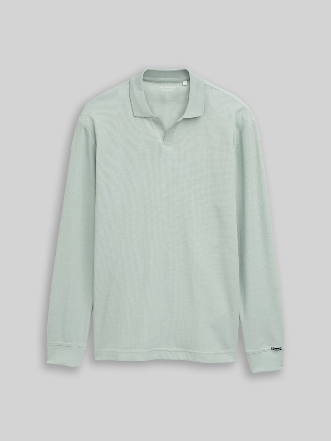 Polo met lange mouwen en wafelstructuur door Men, soft greyish green