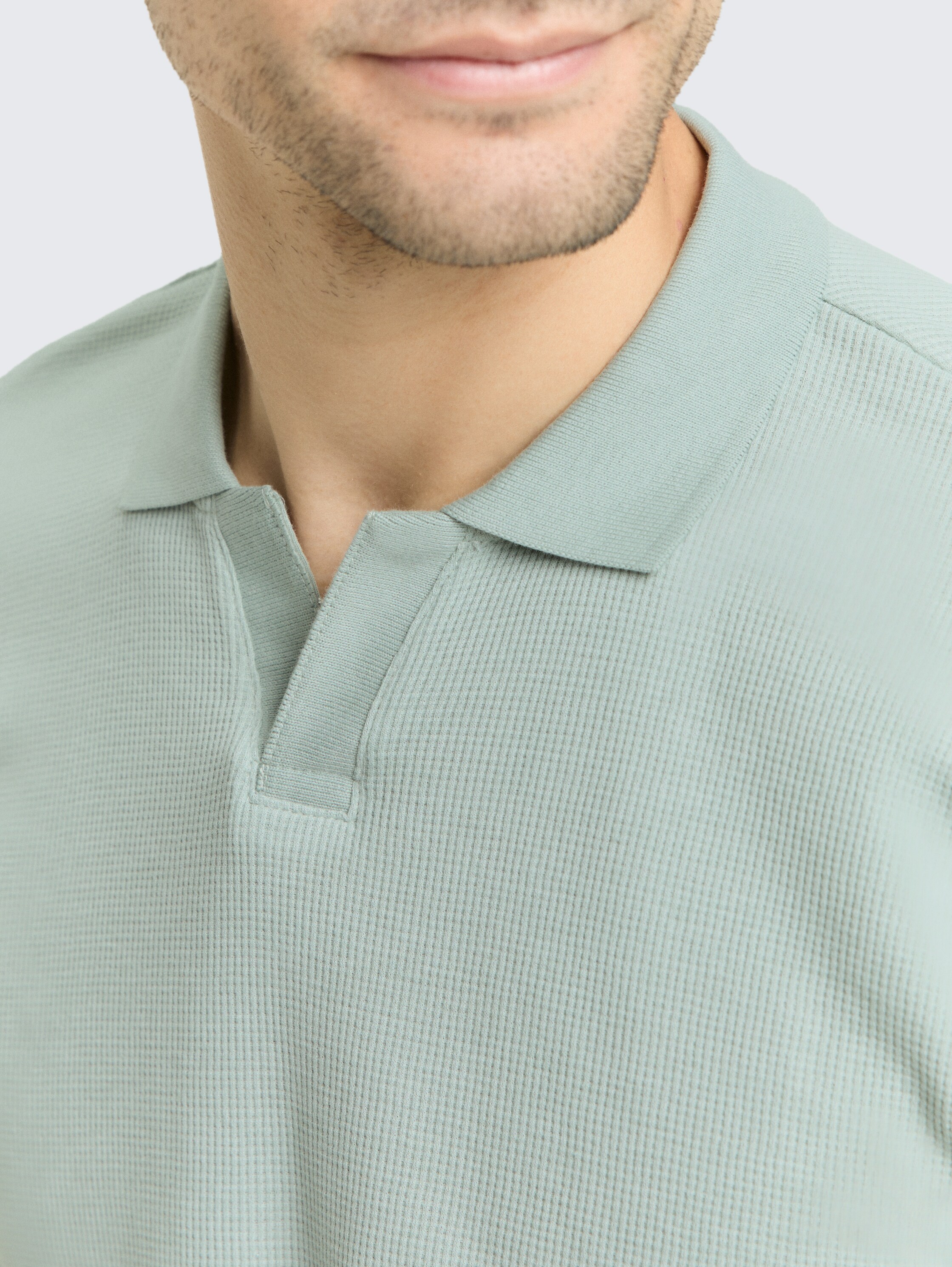 Langarm Poloshirt mit Waffelstruktur - soft greyish green